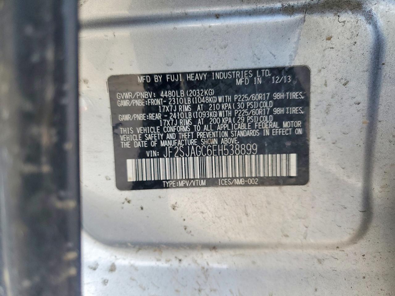 2014 Subaru Forester 2.5i Premium Серебряный vin: JF2SJAGC6EH538899