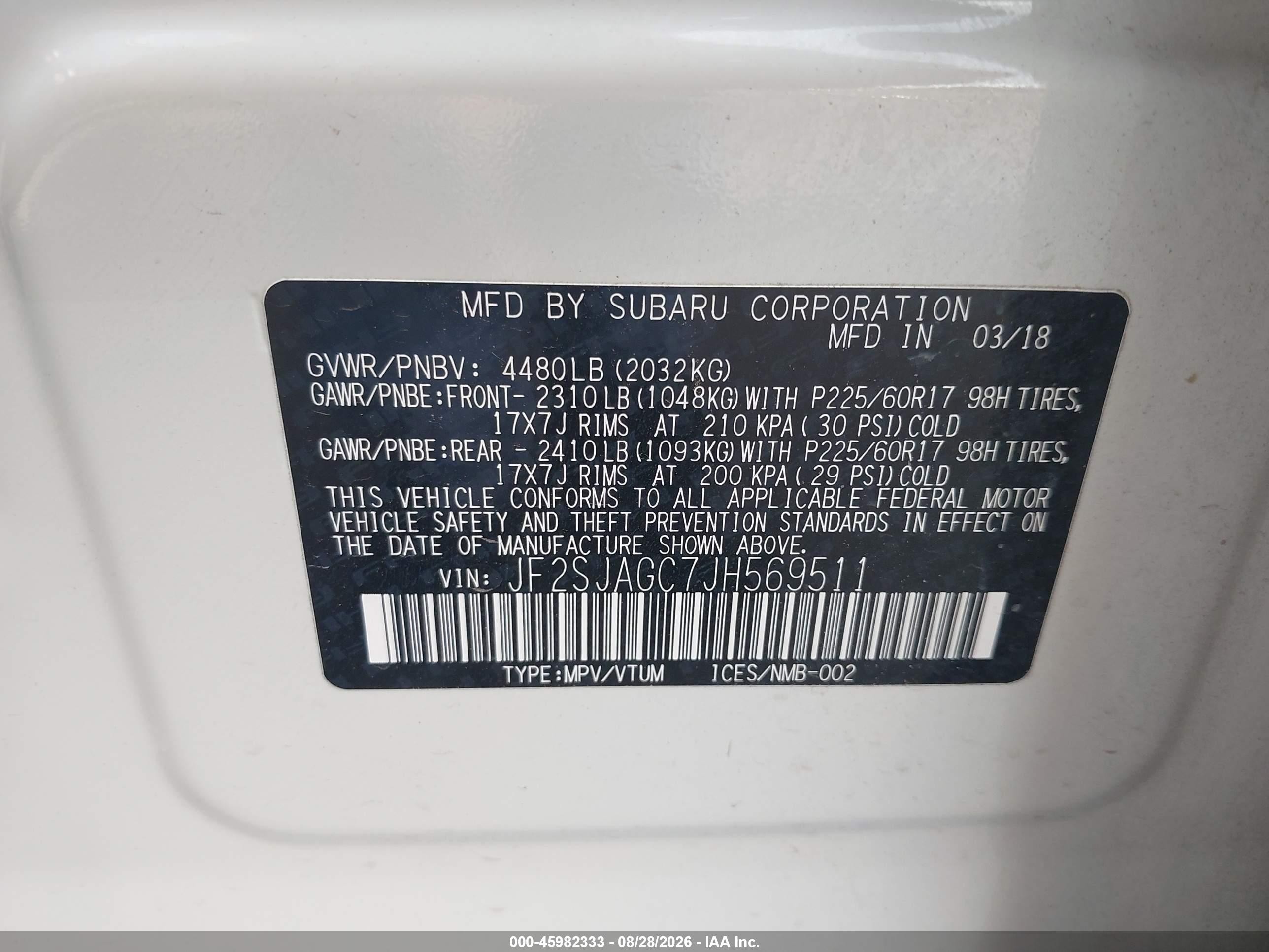 2018 Subaru Forester 2.5i Premium White vin: JF2SJAGC7JH569511