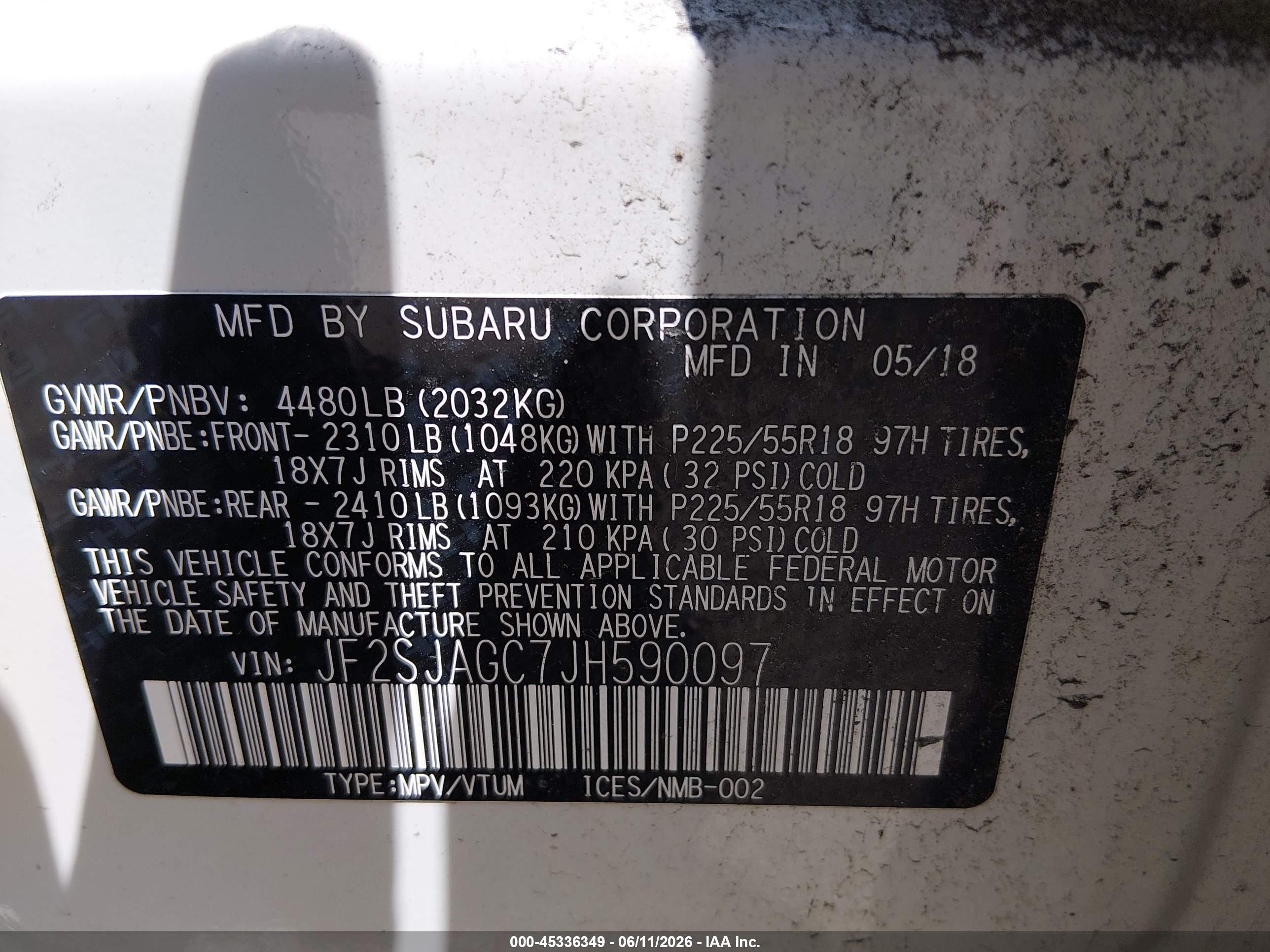 2018 Subaru Forester 2.5i Premium Белый vin: JF2SJAGC7JH590097