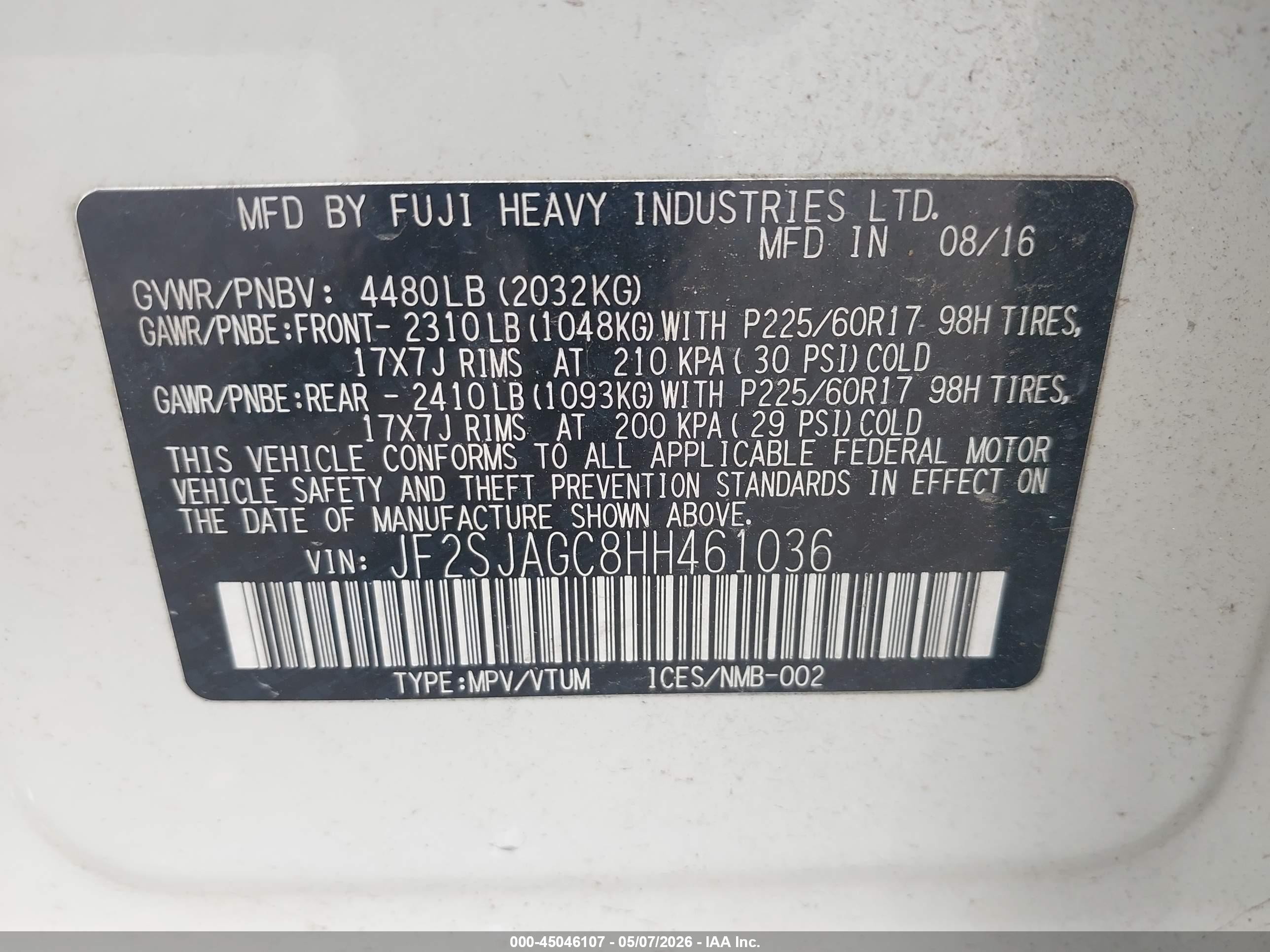 2017 Subaru Forester 2.5i Premium White vin: JF2SJAGC8HH461036