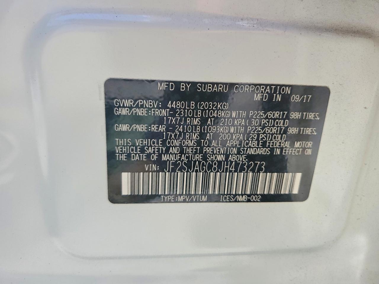 2018 Subaru Forester 2.5i Premium White vin: JF2SJAGC8JH473273