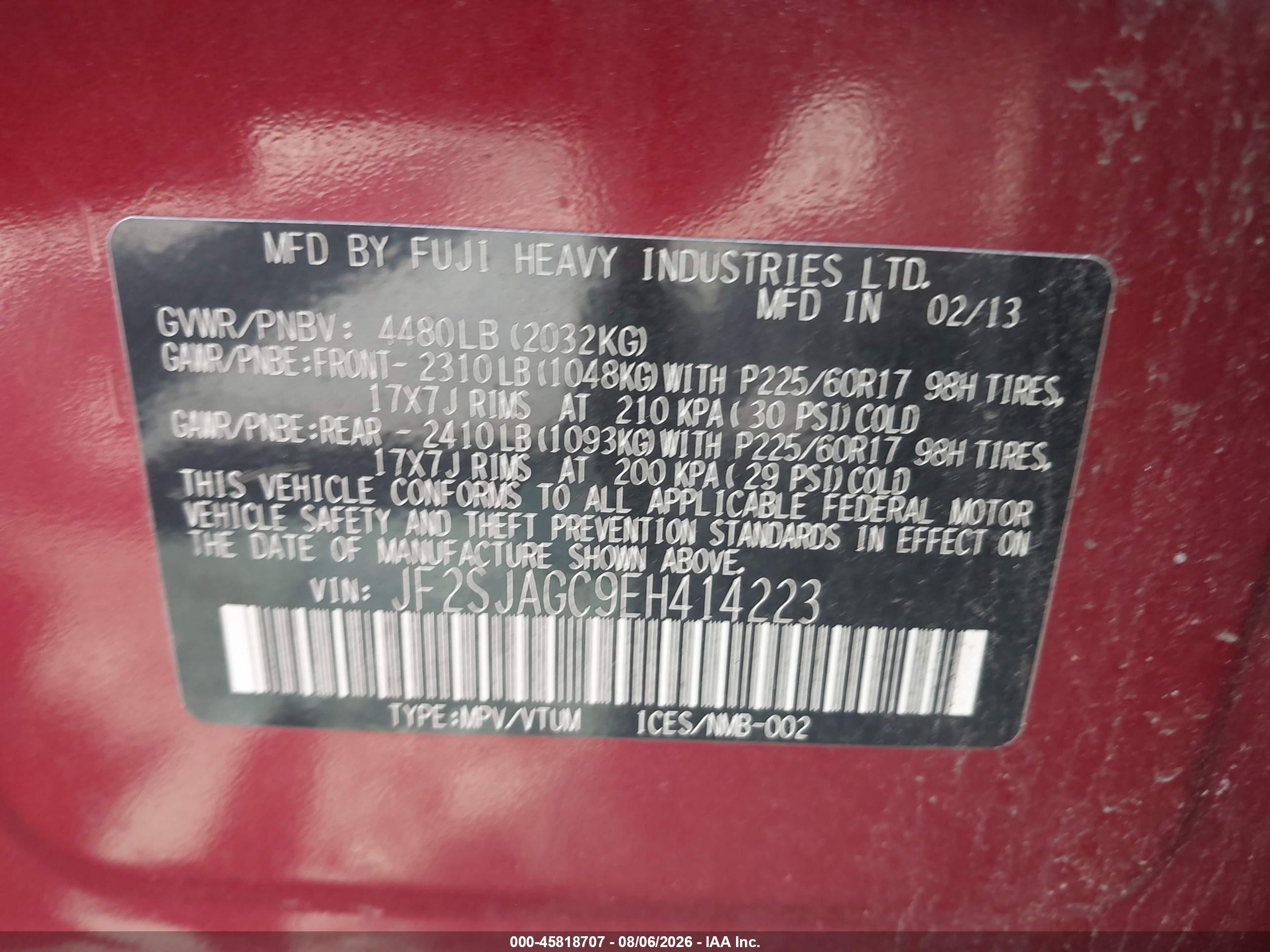 2014 Subaru Forester 2.5i Premium Red vin: JF2SJAGC9EH414223