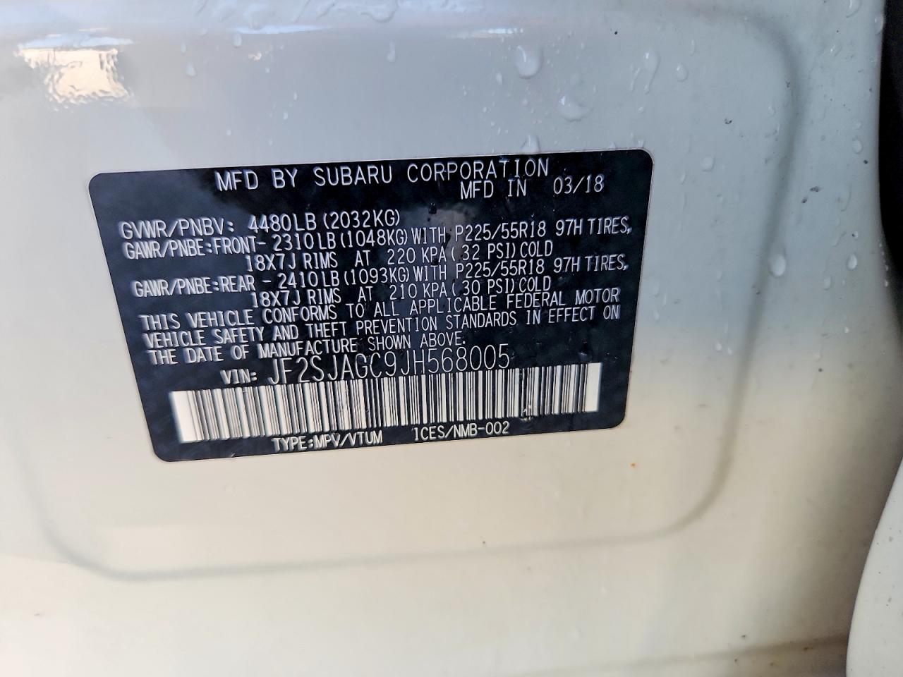 2018 Subaru Forester 2.5i Premium White vin: JF2SJAGC9JH568005