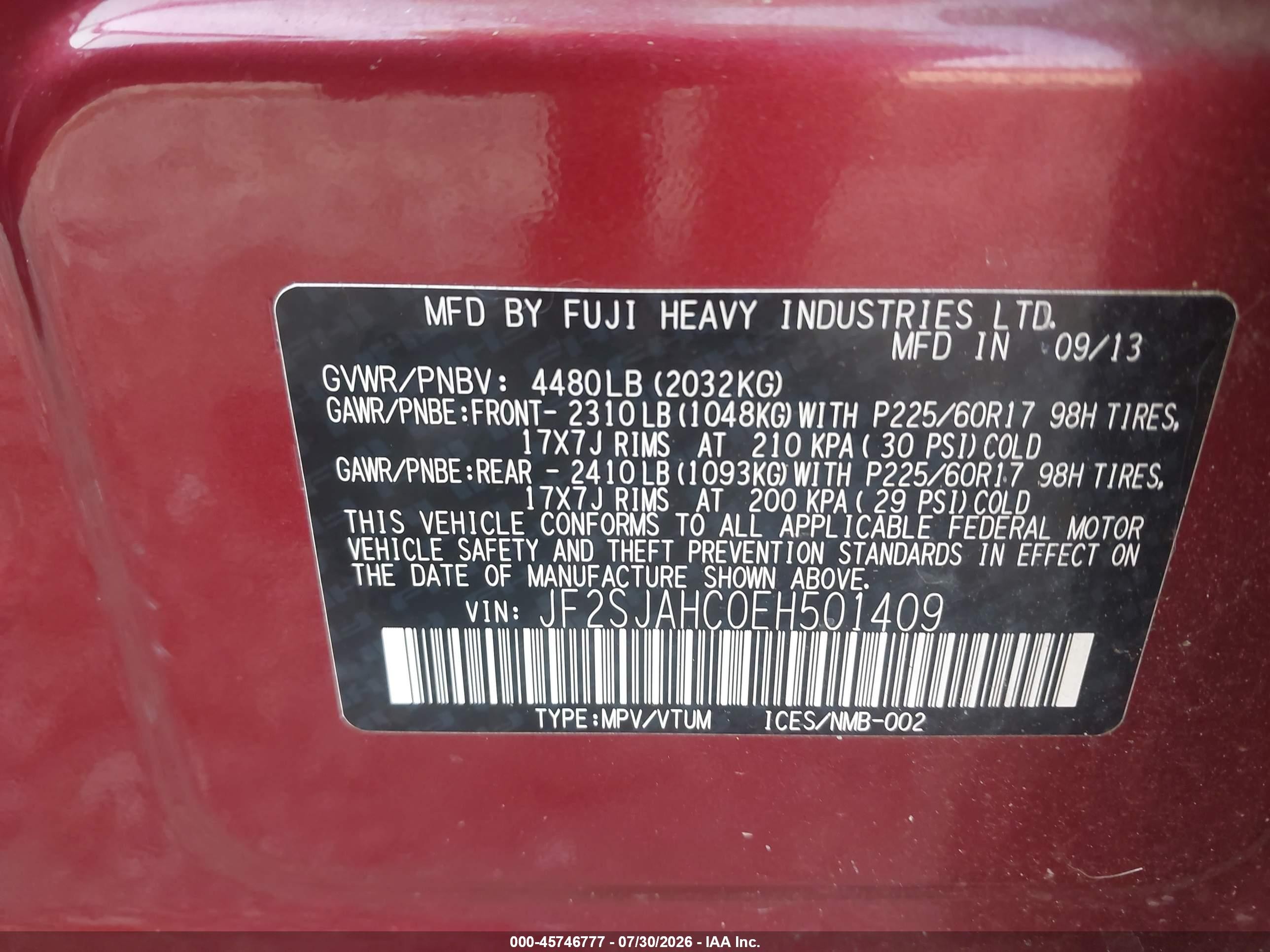 2014 Subaru Forester 2.5i Limited Red vin: JF2SJAHC0EH501409