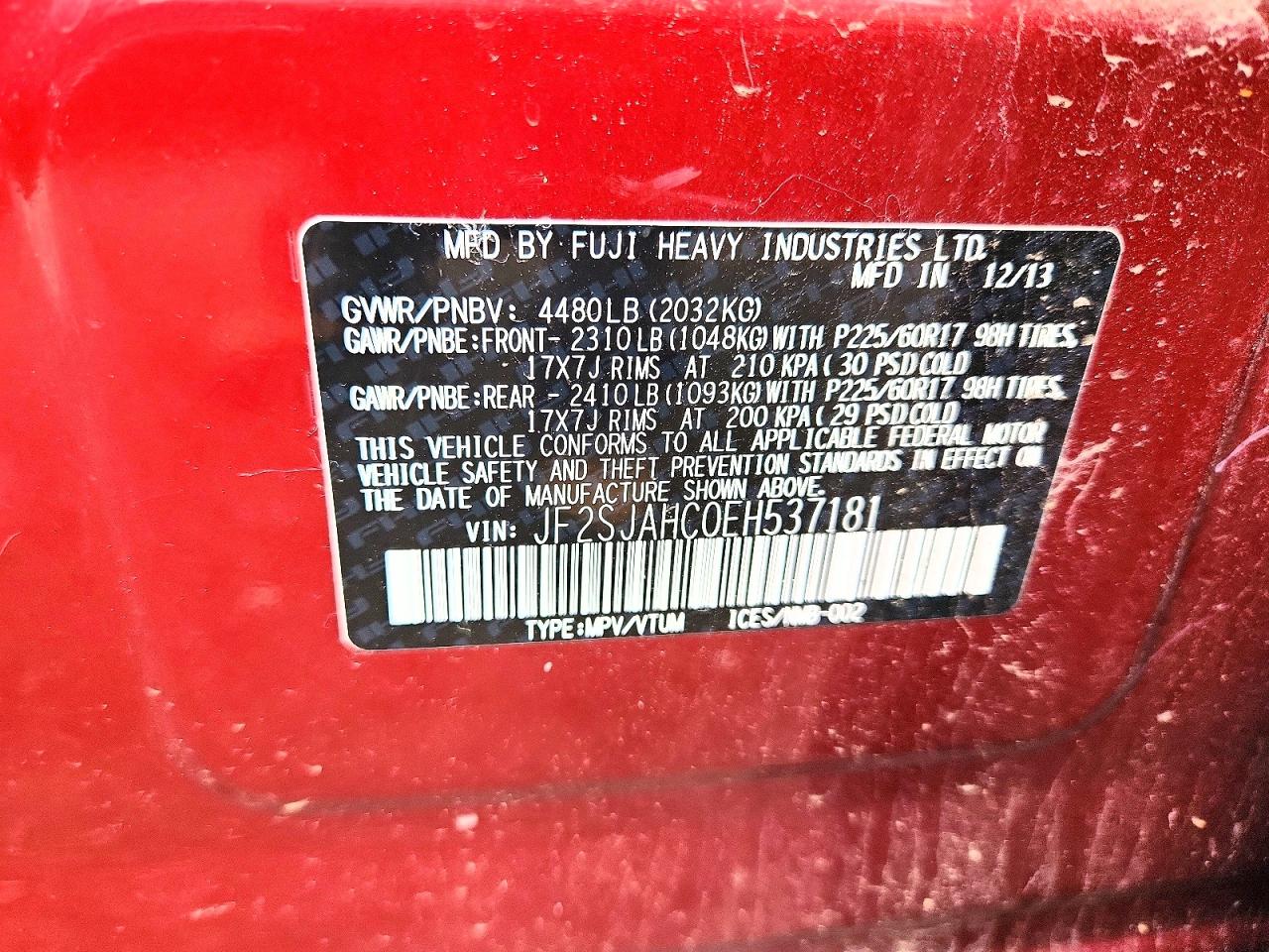2014 Subaru Forester 2.5i Limited Burgundy vin: JF2SJAHC0EH537181