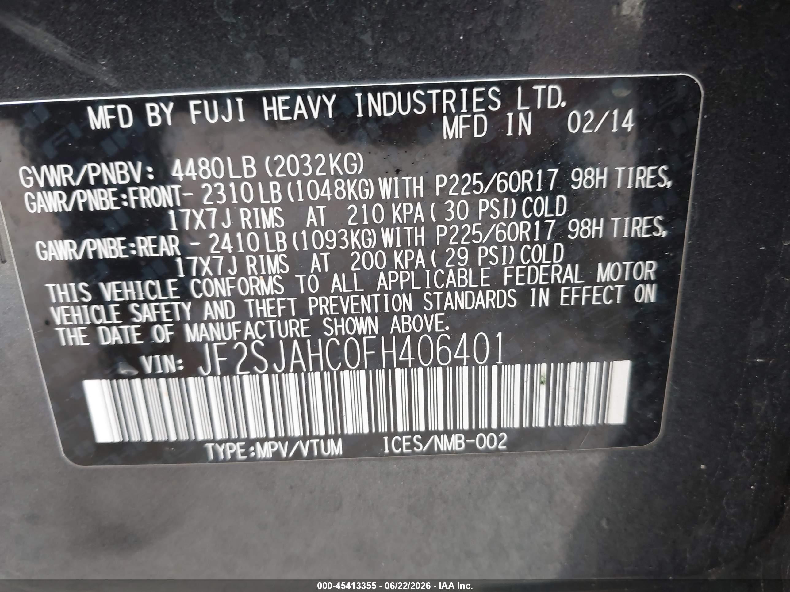 2015 Subaru Forester 2.5i Limited Черный vin: JF2SJAHC0FH406401