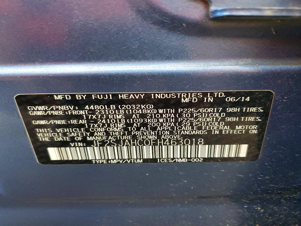 2015 Subaru Forester 2.5i Limited Blue vin: JF2SJAHC0FH463018