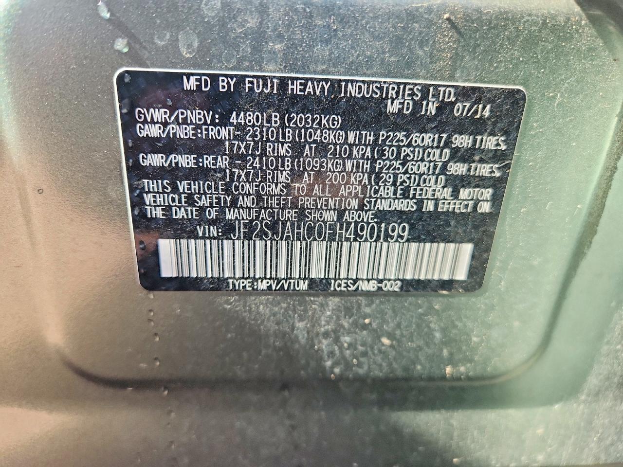 2015 Subaru Forester 2.5i Limited Green vin: JF2SJAHC0FH490199