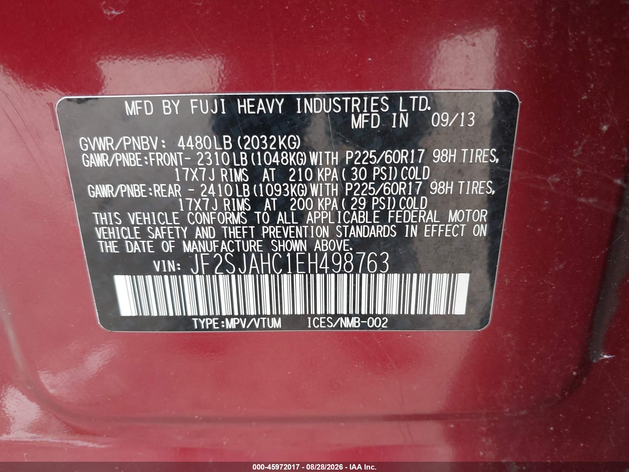 2014 Subaru Forester 2.5i Limited Red vin: JF2SJAHC1EH498763