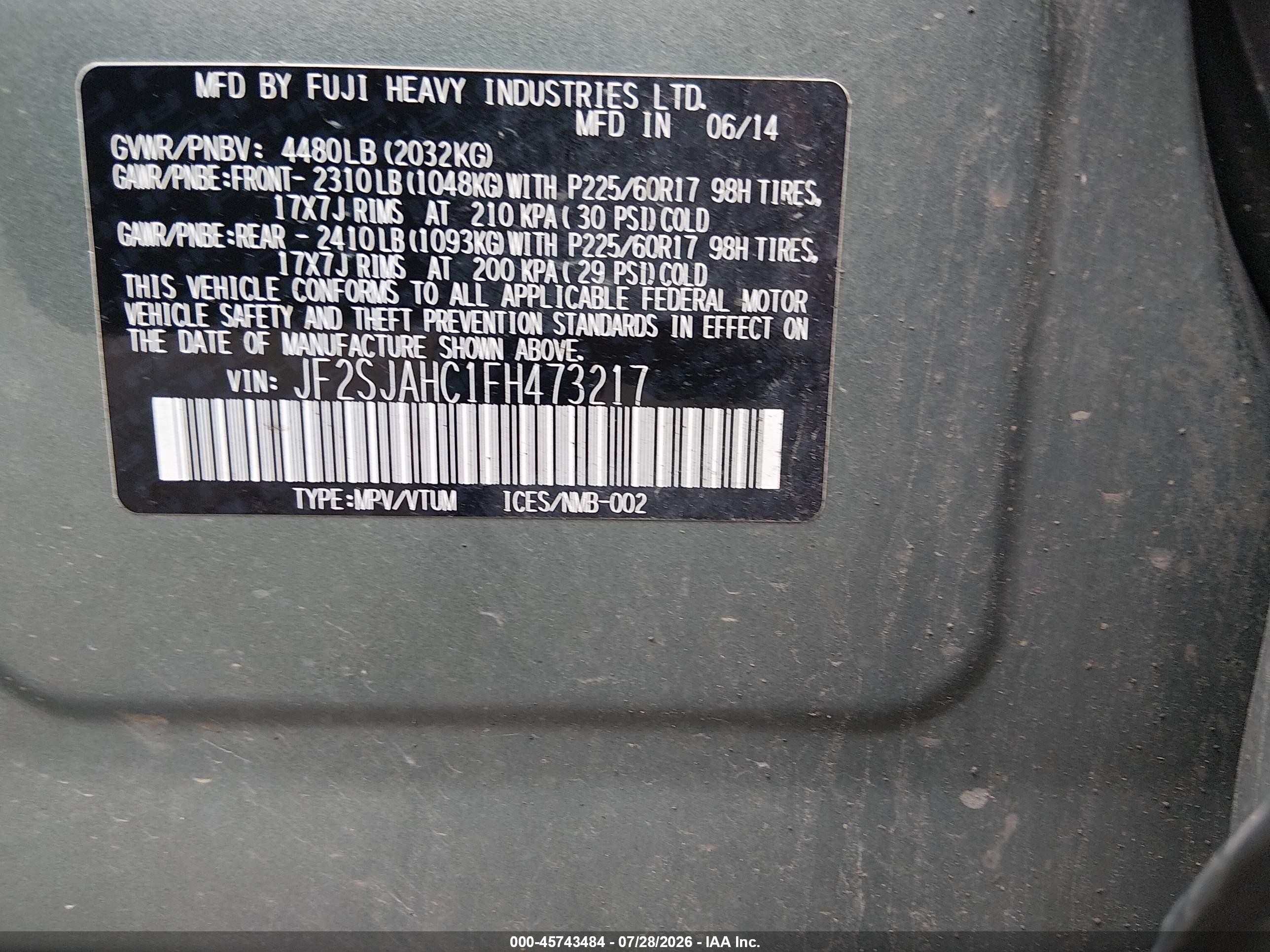 2015 Subaru Forester 2.5i Limited Green vin: JF2SJAHC1FH473217