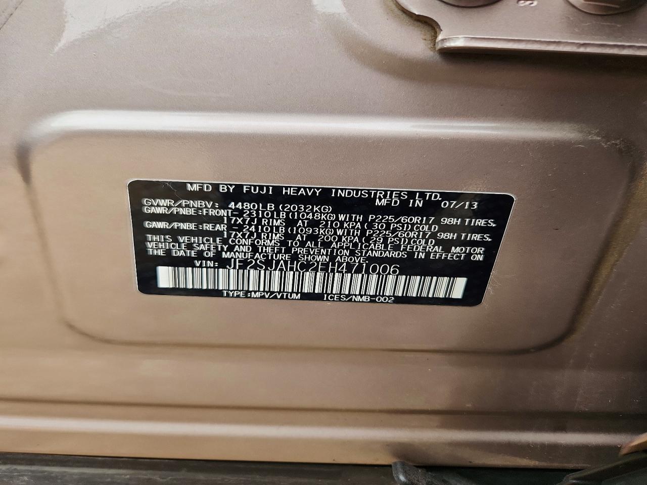 2014 Subaru Forester Brown vin: JF2SJAHC2EH471006