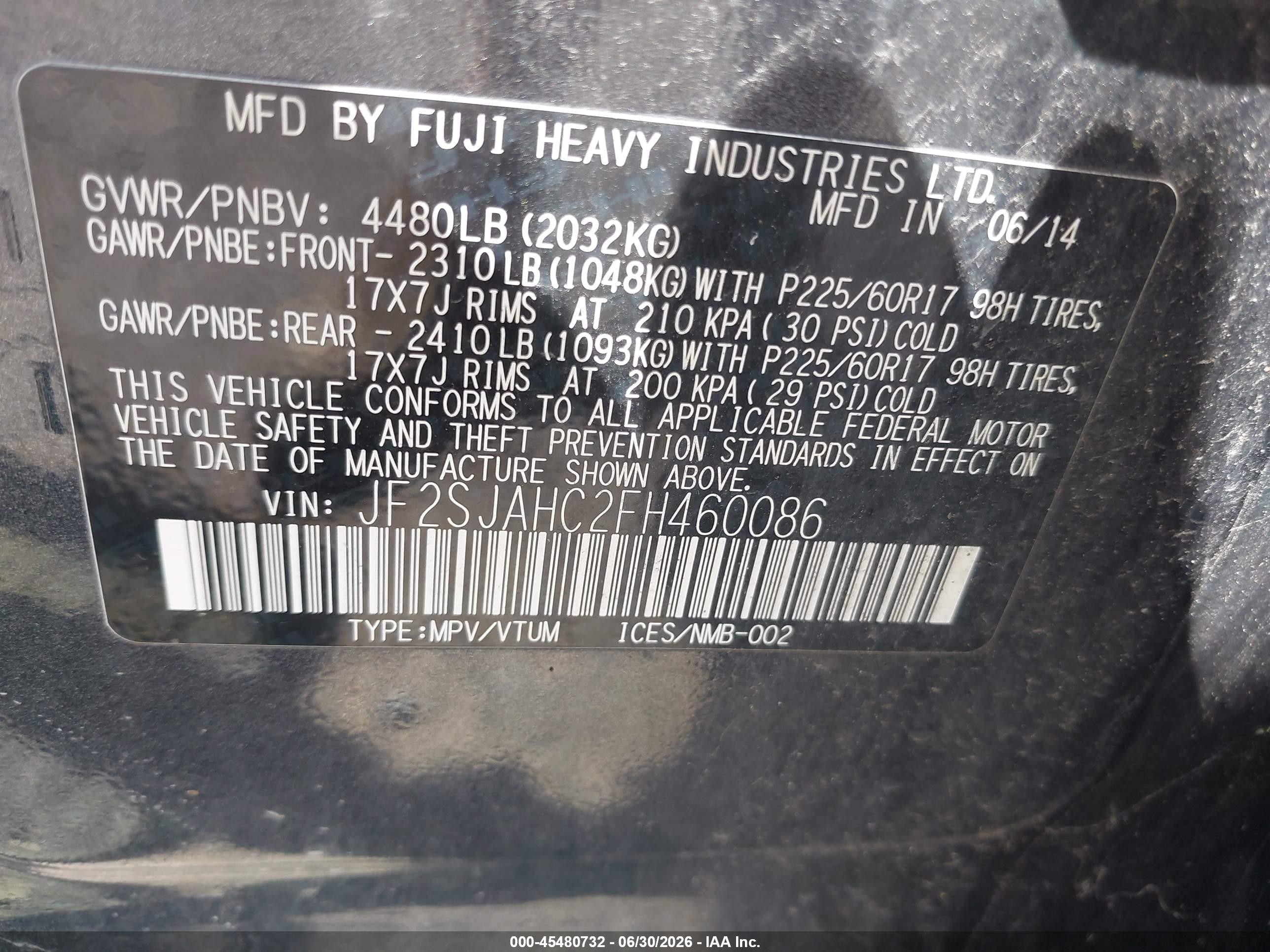 2015 Subaru Forester 2.5i Limited Black vin: JF2SJAHC2FH460086