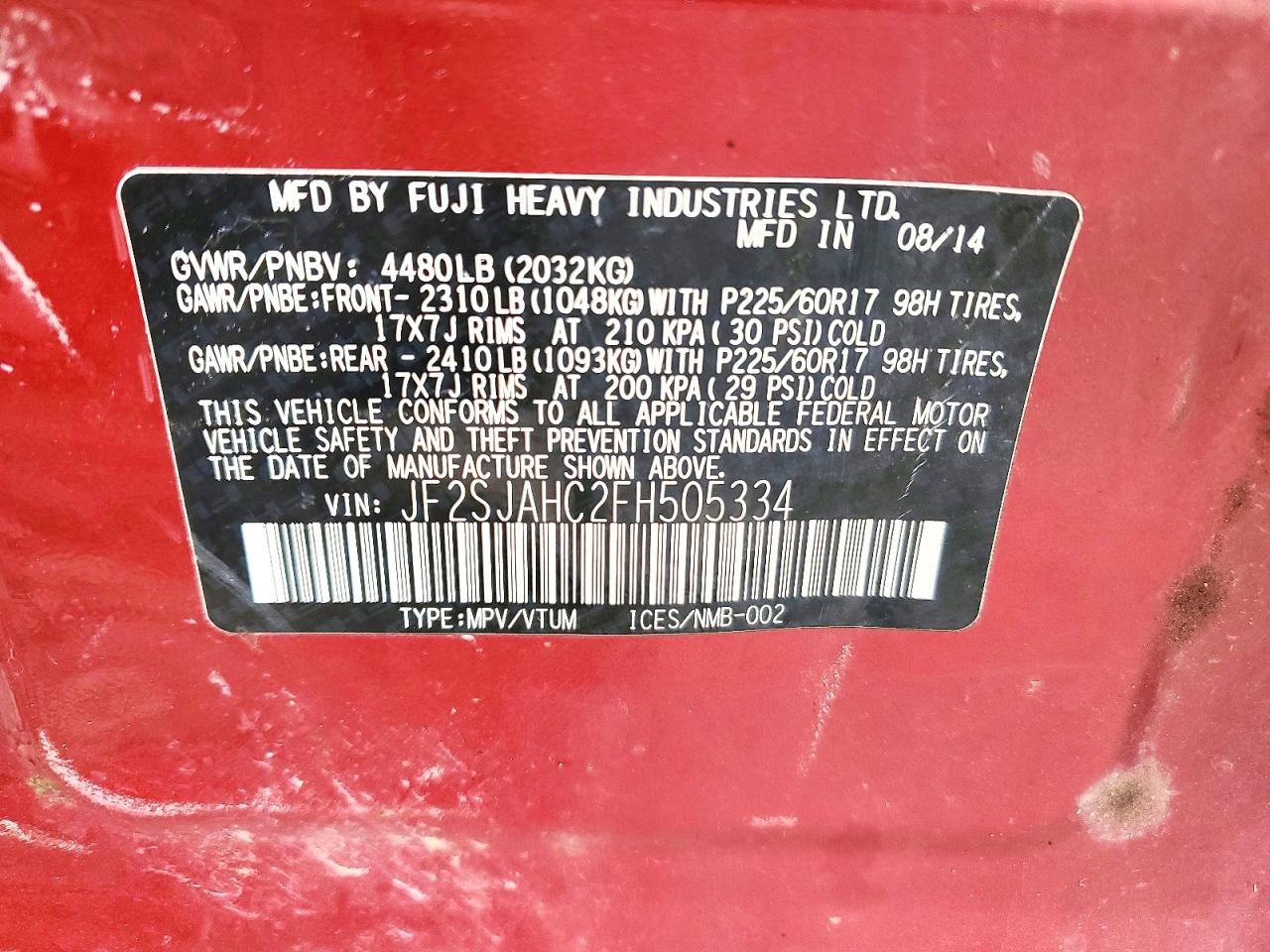 2015 Subaru Forester 2.5i Limited Red vin: JF2SJAHC2FH505334