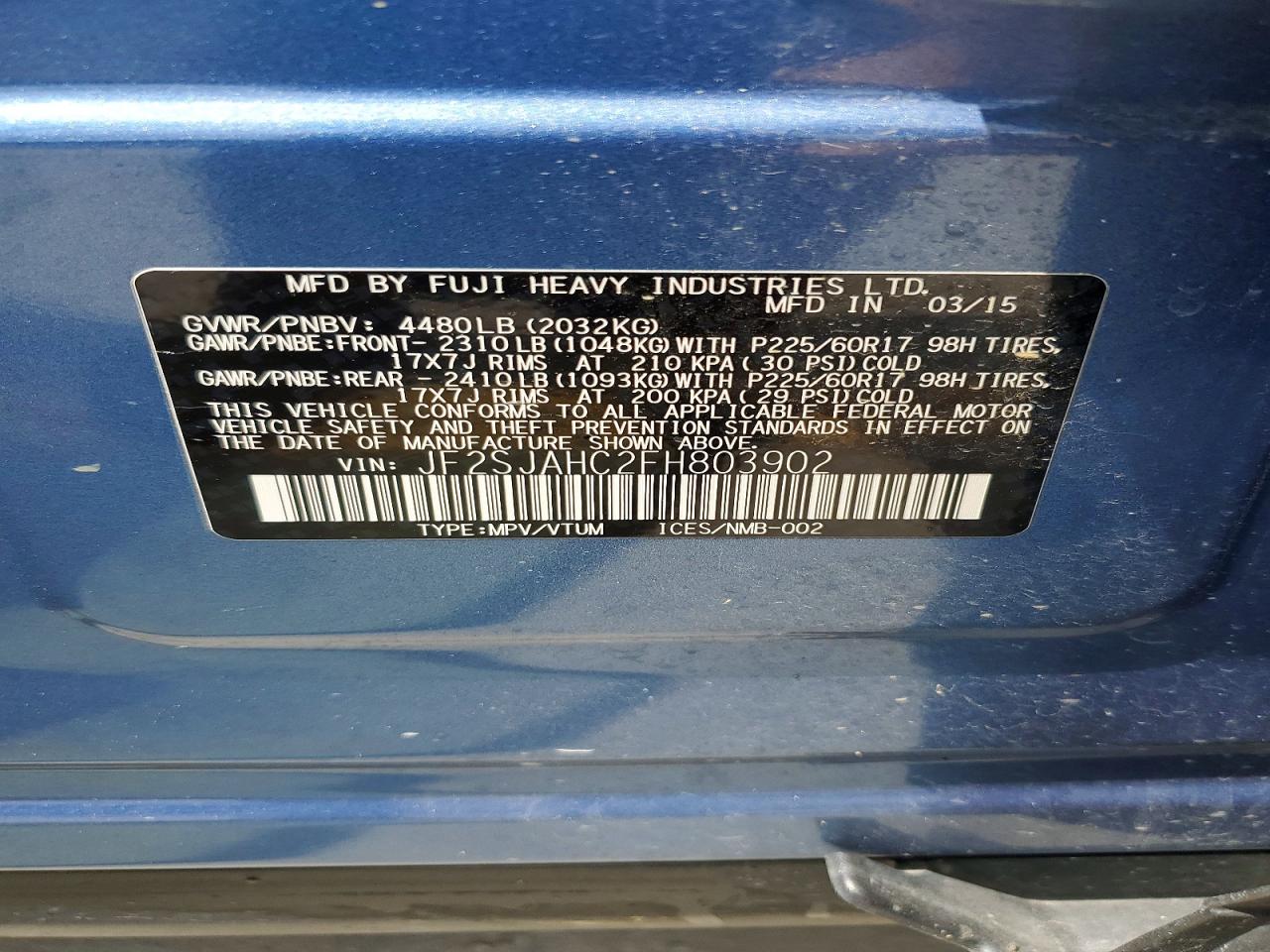 2015 Subaru Forester 2.5i Limited Blue vin: JF2SJAHC2FH803902