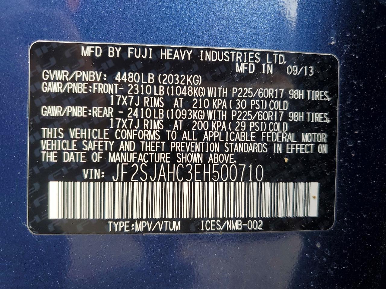 2014 Subaru Forester 2.5i Limited Blue vin: JF2SJAHC3EH500710