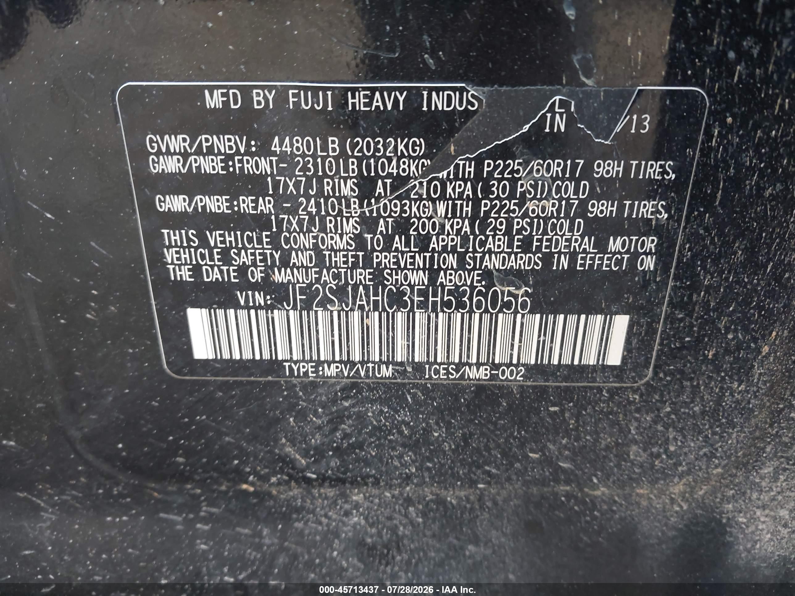 2014 Subaru Forester 2.5i Limited Black vin: JF2SJAHC3EH536056