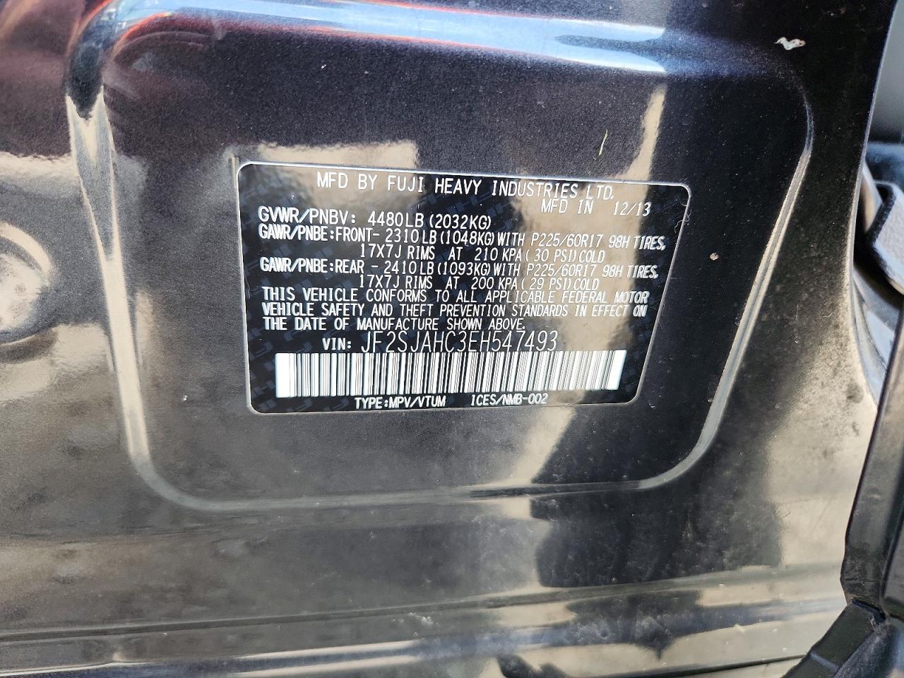 2014 Subaru Forester 2.5i Limited Charcoal vin: JF2SJAHC3EH547493