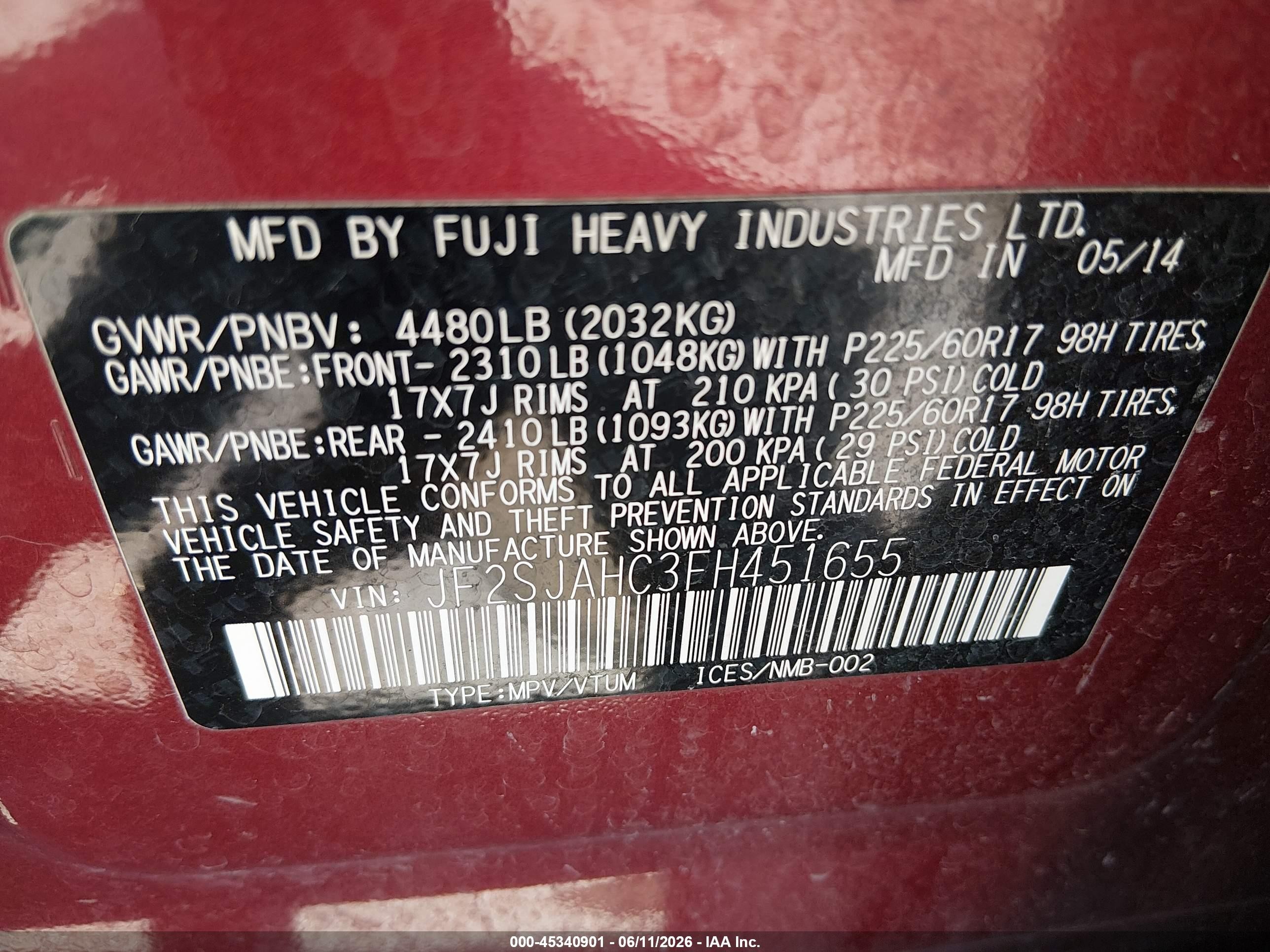 2015 Subaru Forester 2.5i Limited Red vin: JF2SJAHC3FH451655