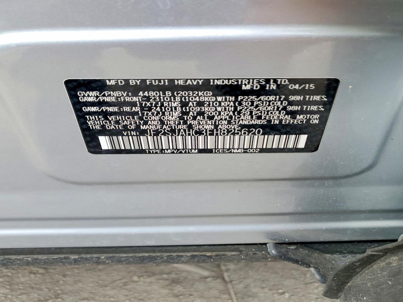 2015 Subaru Forester 2.5i Limited Silver vin: JF2SJAHC3FH825620