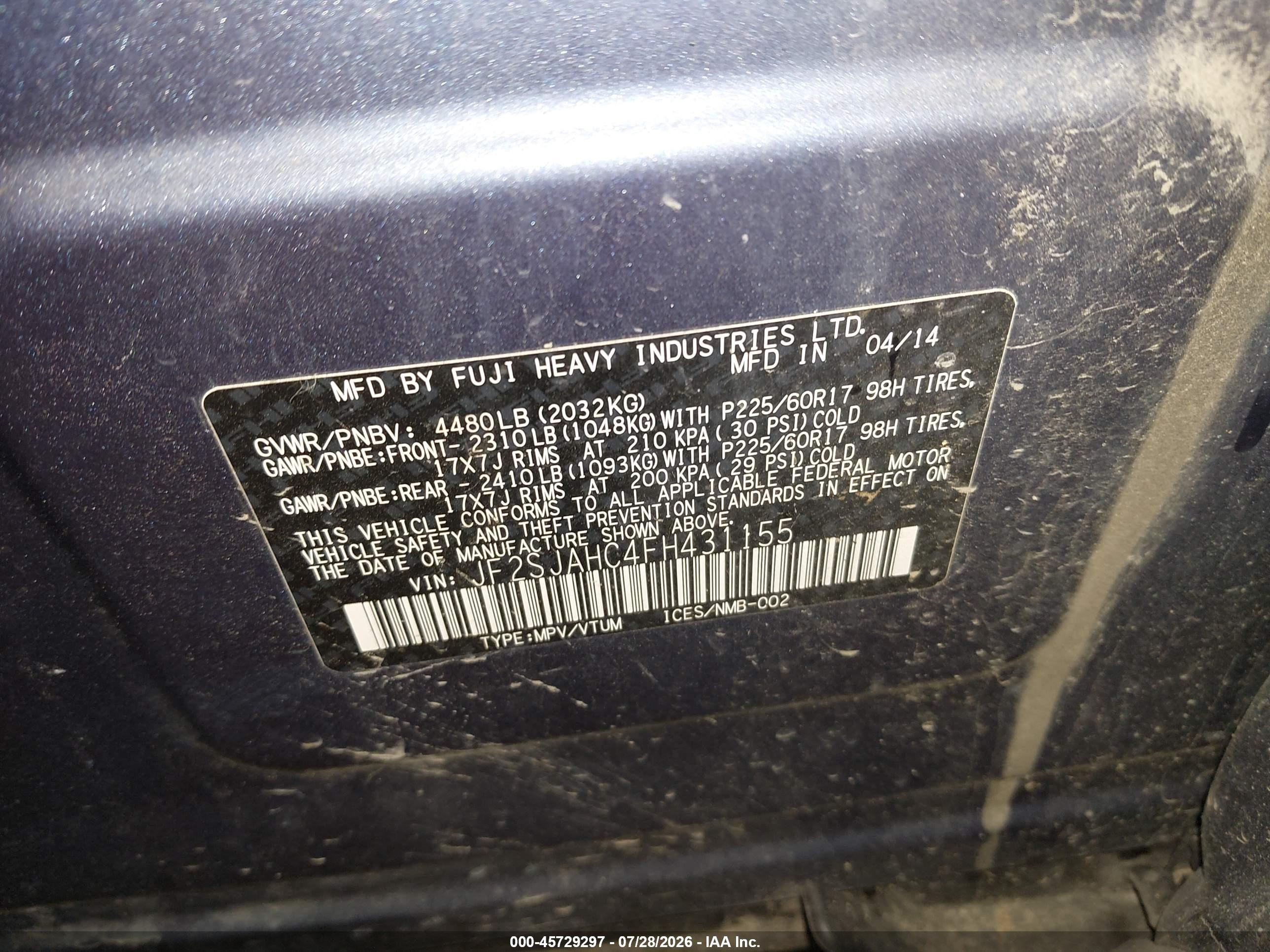 2015 Subaru Forester 2.5i Limited Blue vin: JF2SJAHC4FH431155
