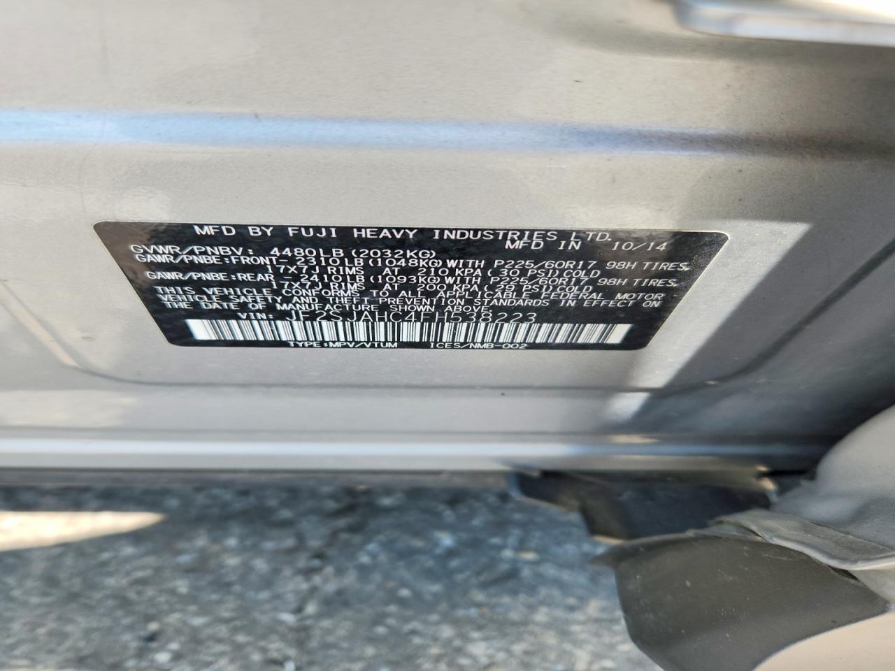 2015 Subaru Forester 2.5i Limited Silver vin: JF2SJAHC4FH538223