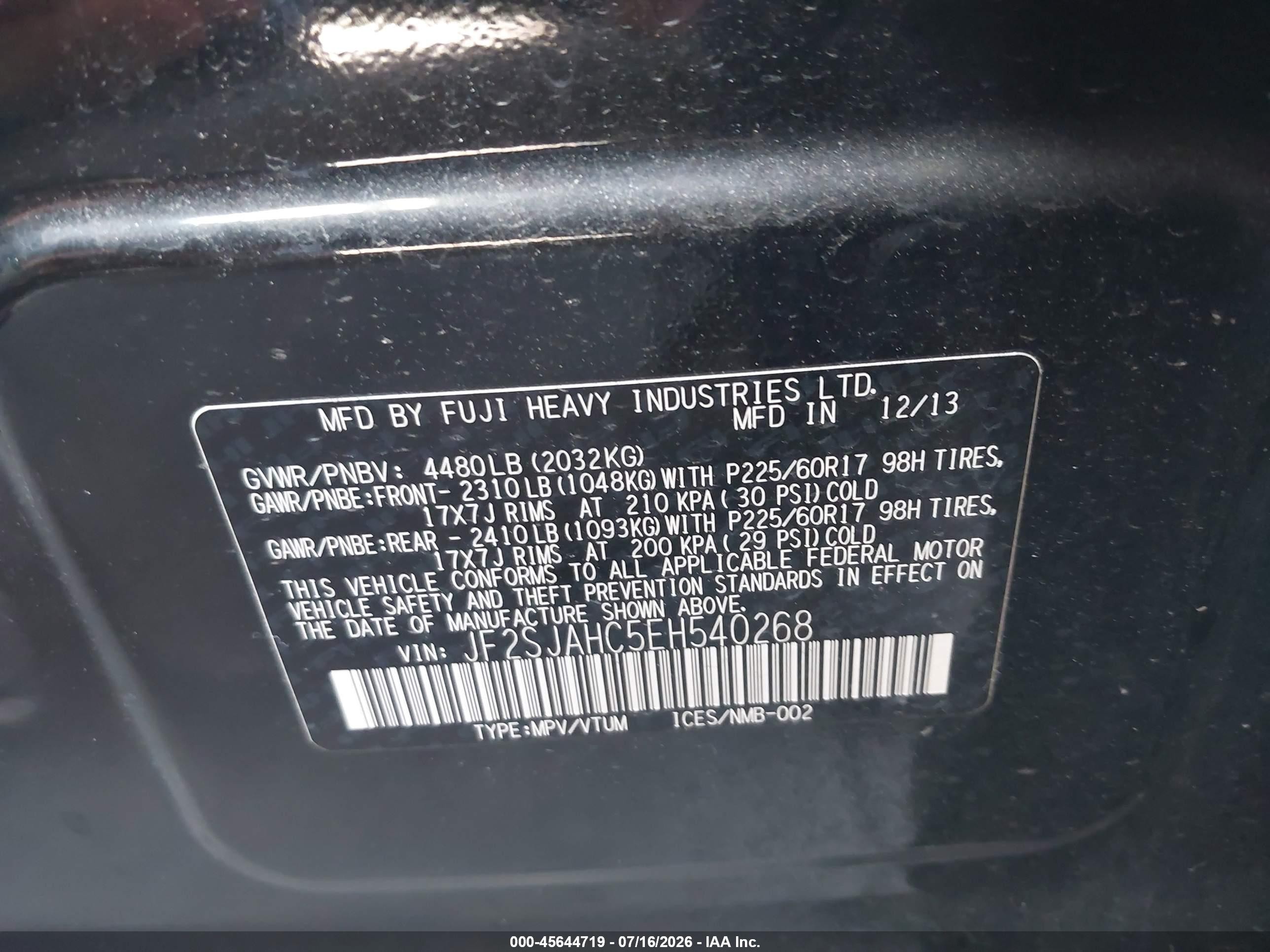 2014 Subaru Forester 2.5i Limited Black vin: JF2SJAHC5EH540268
