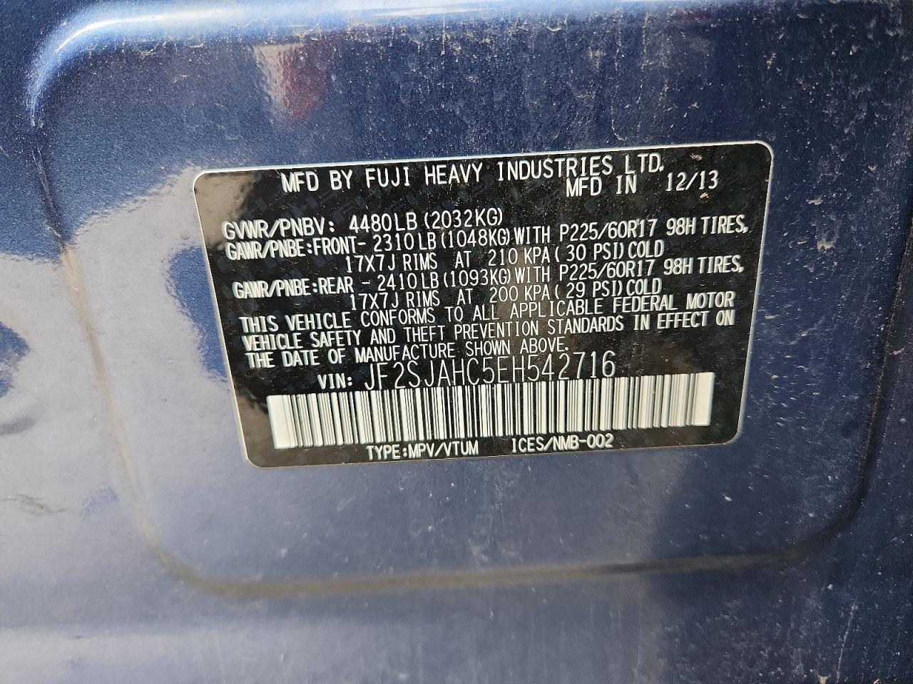 2014 Subaru Forester 2.5i Limited Blue vin: JF2SJAHC5EH542716