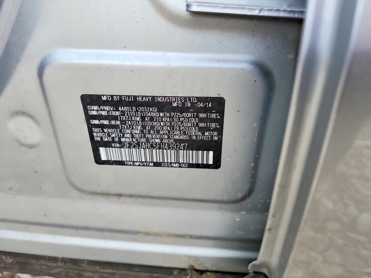 2015 Subaru Forester 2.5i Limited Серый vin: JF2SJAHC5FH439247