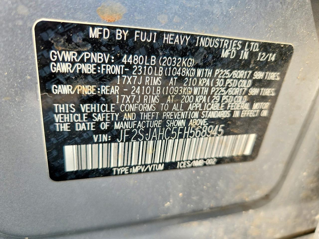 2015 Subaru Forester 2.5i Limited Silver vin: JF2SJAHC5FH568945