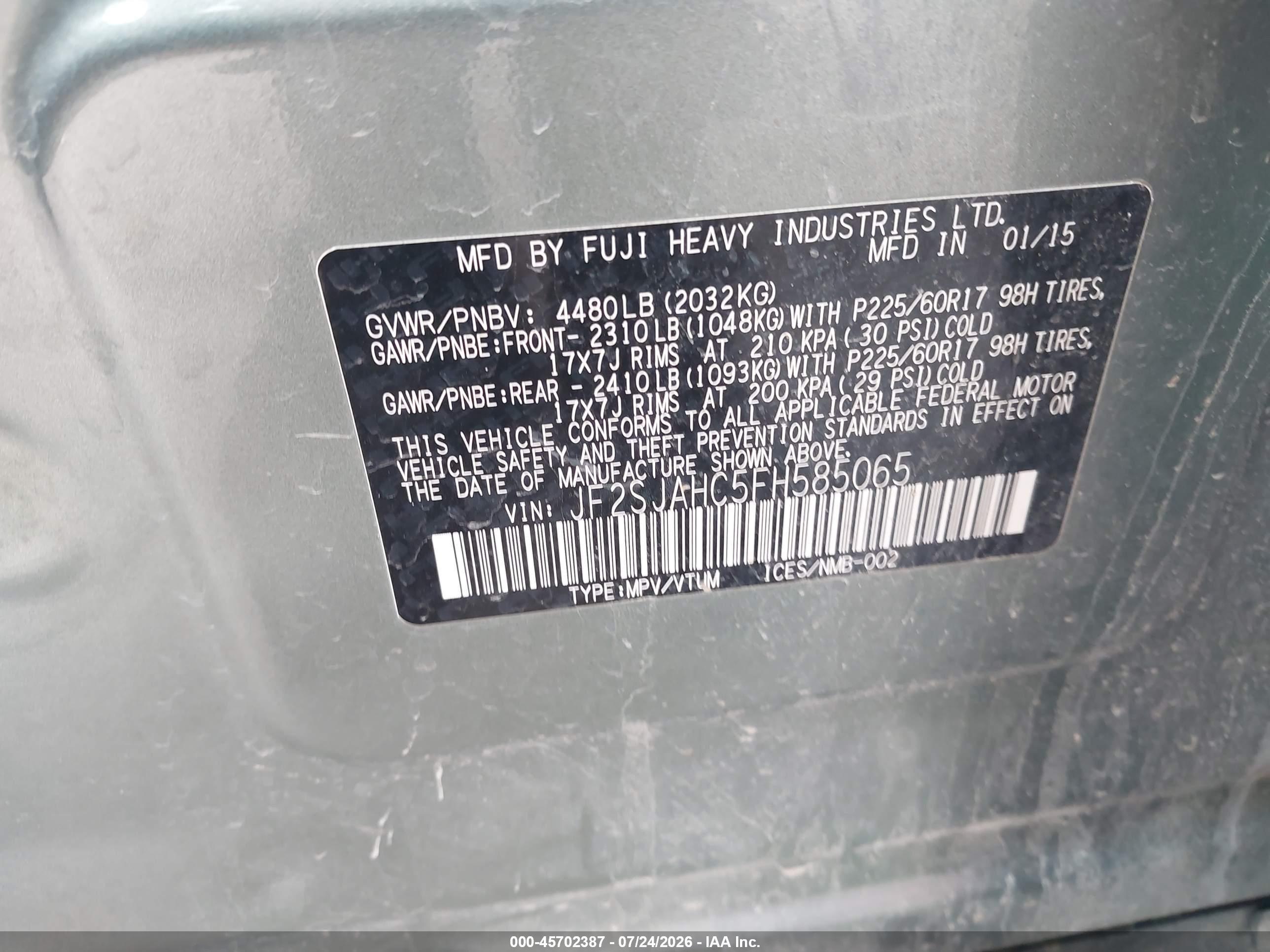 2015 Subaru Forester 2.5i Limited Green vin: JF2SJAHC5FH585065