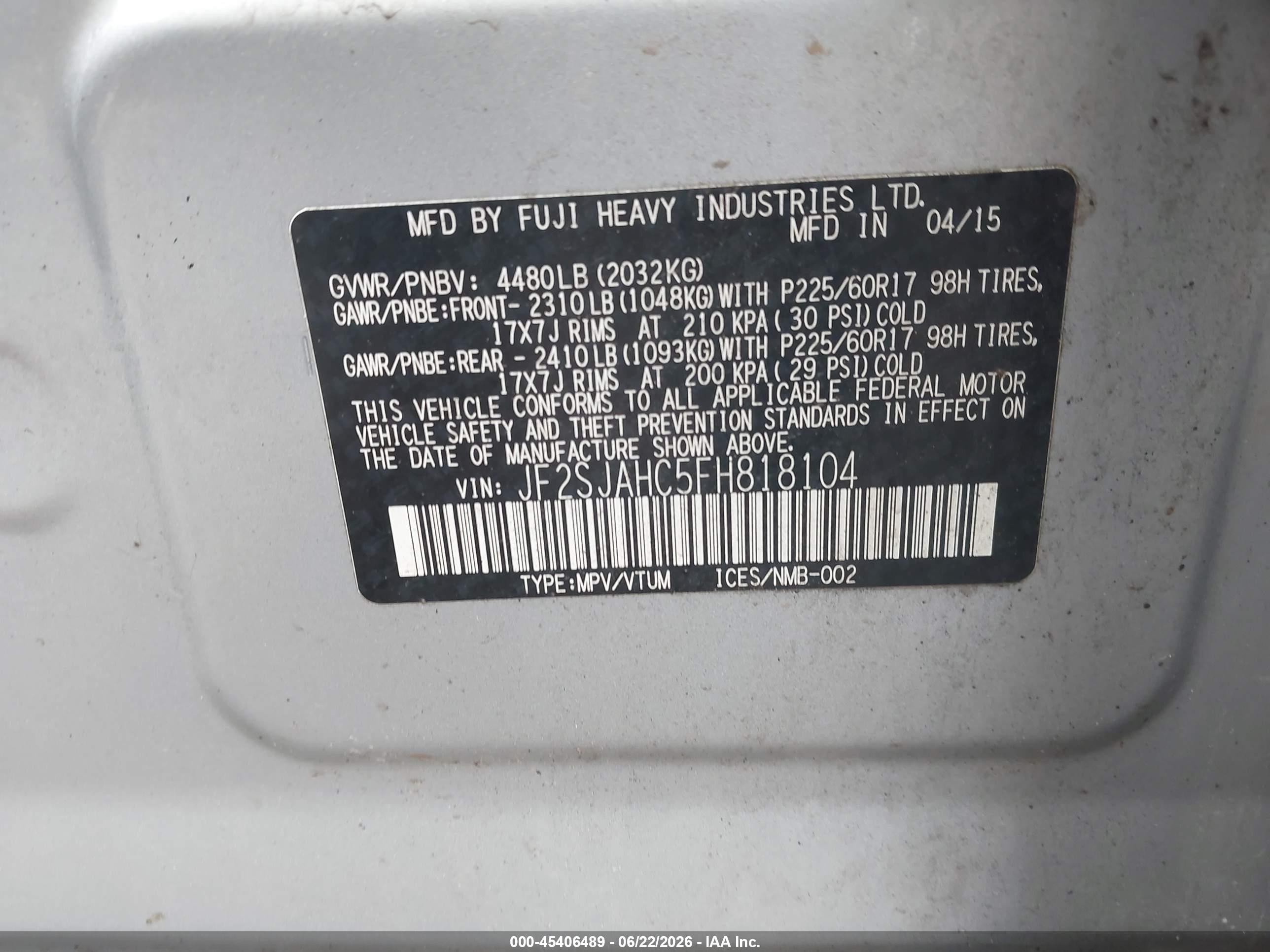 2015 Subaru Forester 2.5i Limited Серебряный vin: JF2SJAHC5FH818104