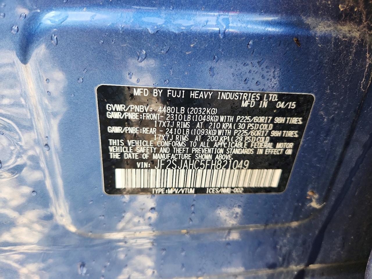 2015 Subaru Forester 2.5i Limited Blue vin: JF2SJAHC5FH821049