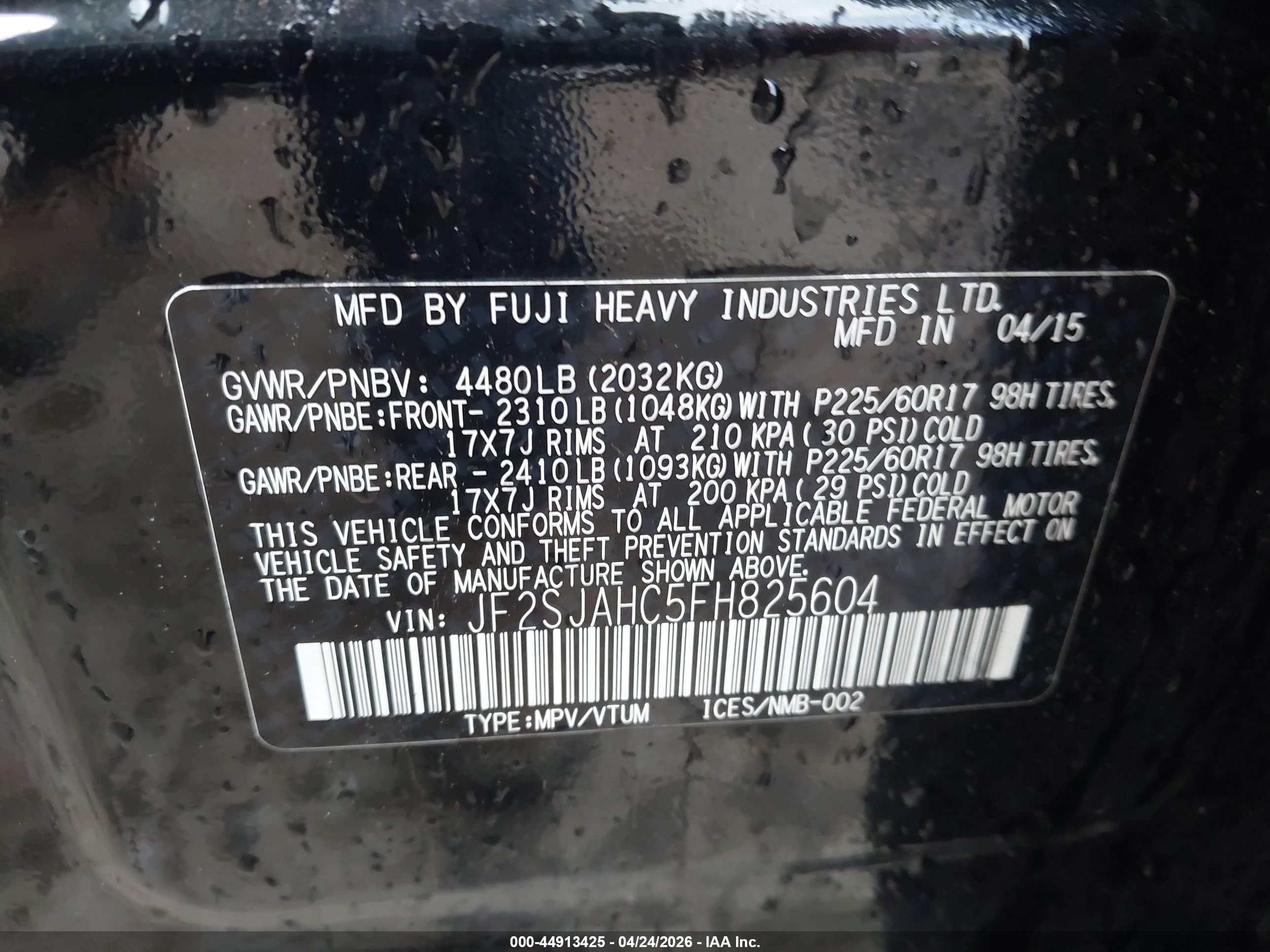 2015 Subaru Forester 2.5i Limited Черный vin: JF2SJAHC5FH825604