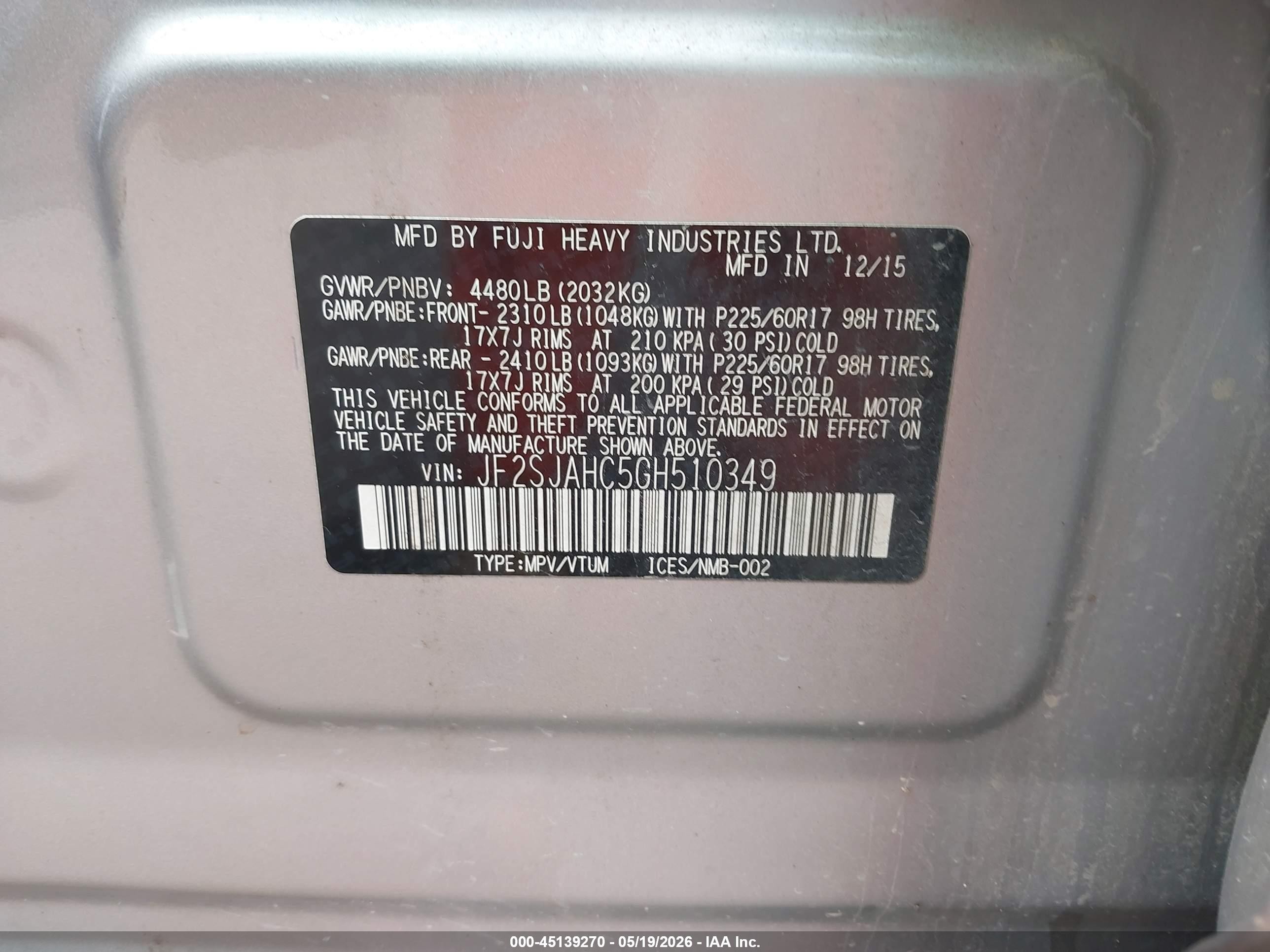 2016 Subaru Forester 2.5i Limited Серебряный vin: JF2SJAHC5GH510349