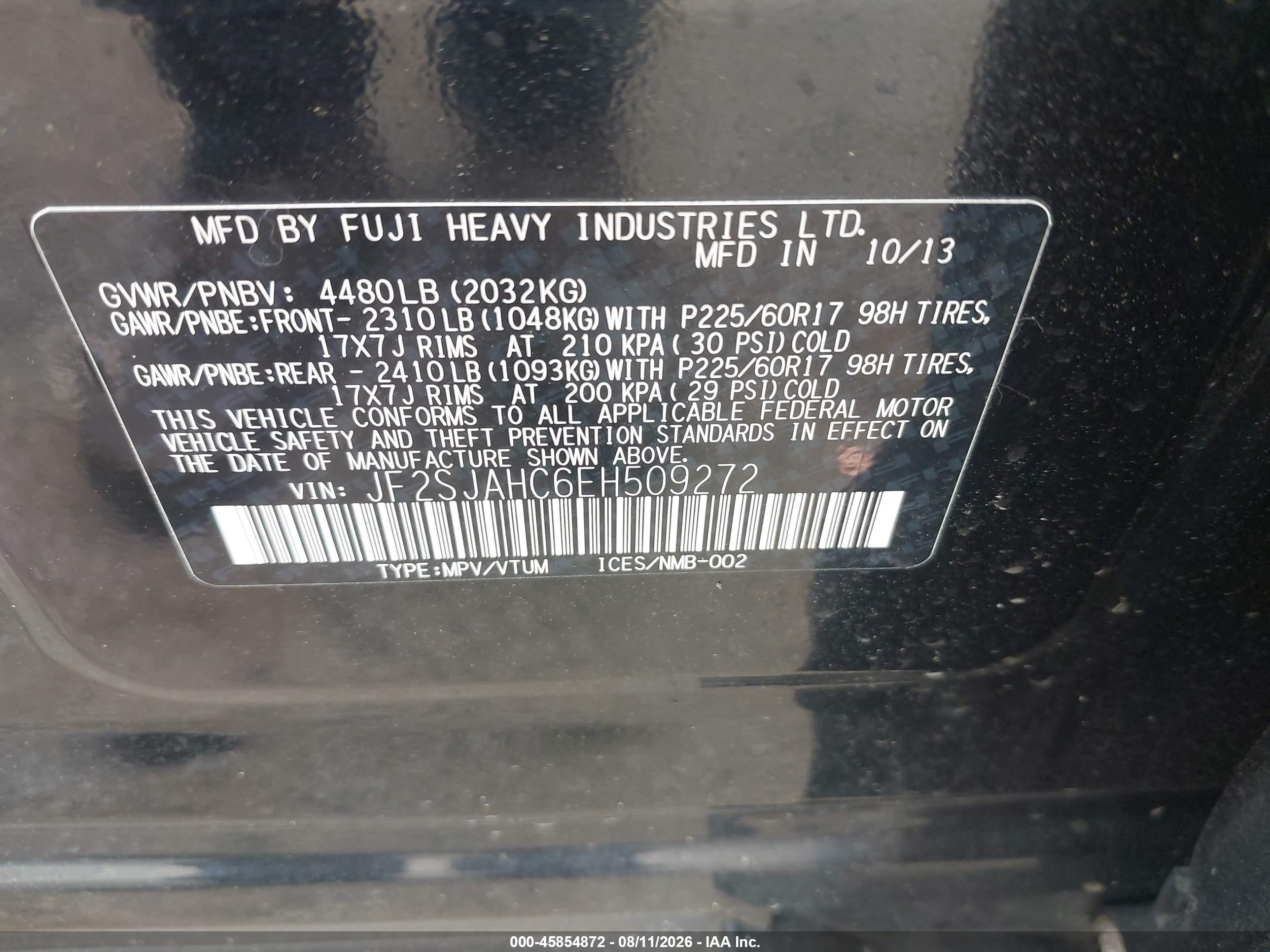 2014 Subaru Forester 2.5i Limited Black vin: JF2SJAHC6EH509272
