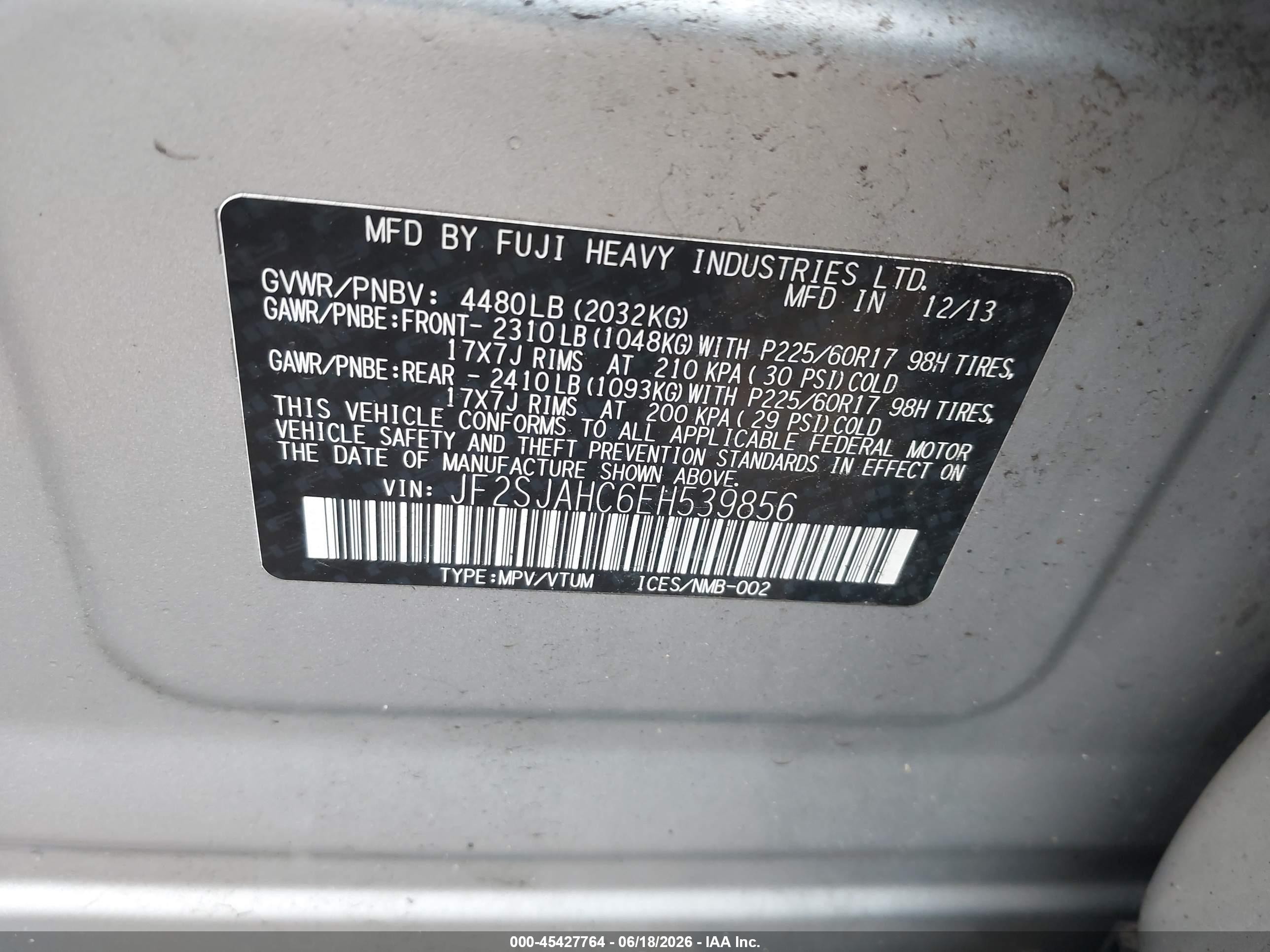 2014 Subaru Forester 2.5i Limited Silver vin: JF2SJAHC6EH539856