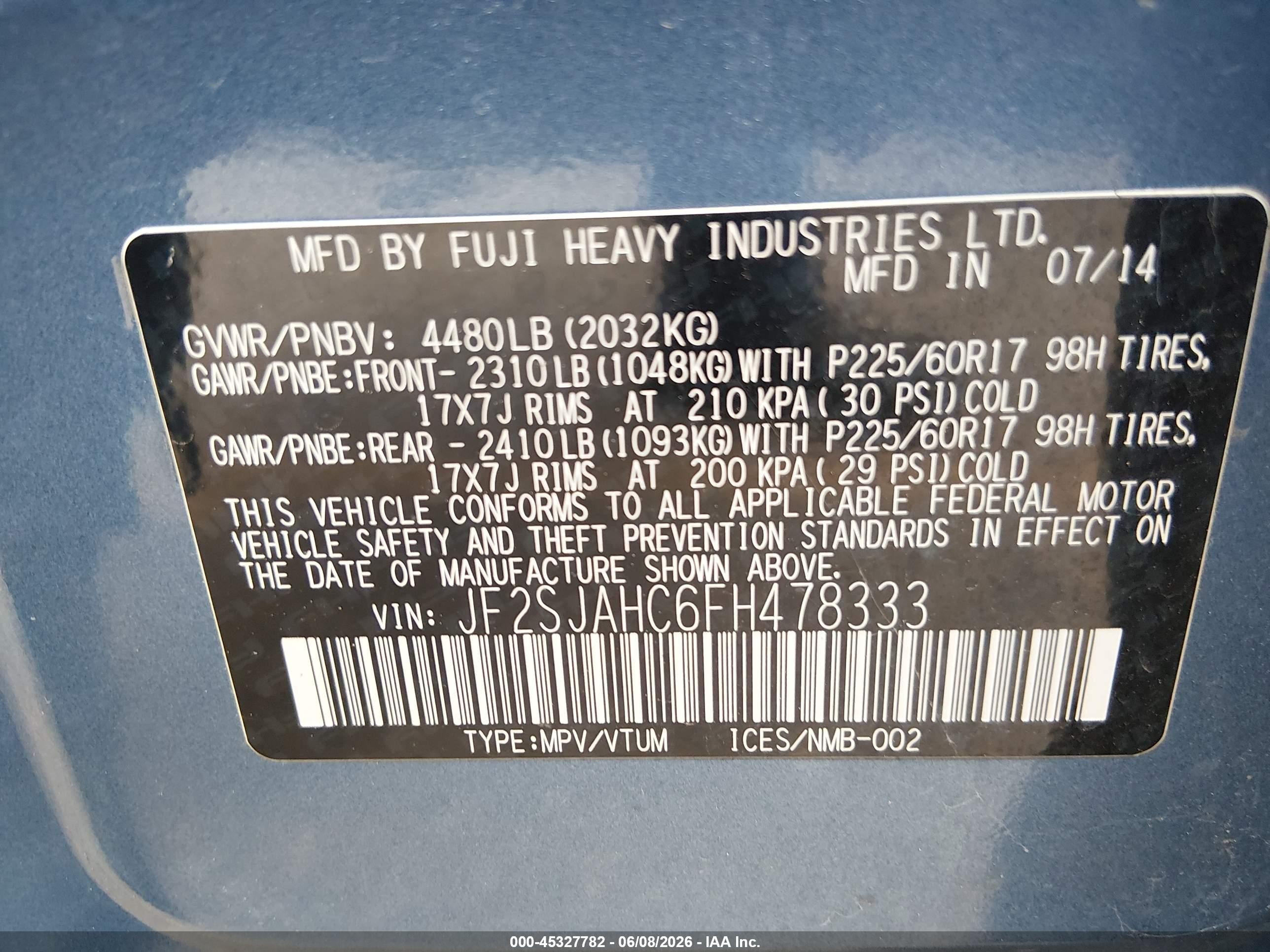 2015 Subaru Forester 2.5i Limited Blue vin: JF2SJAHC6FH478333