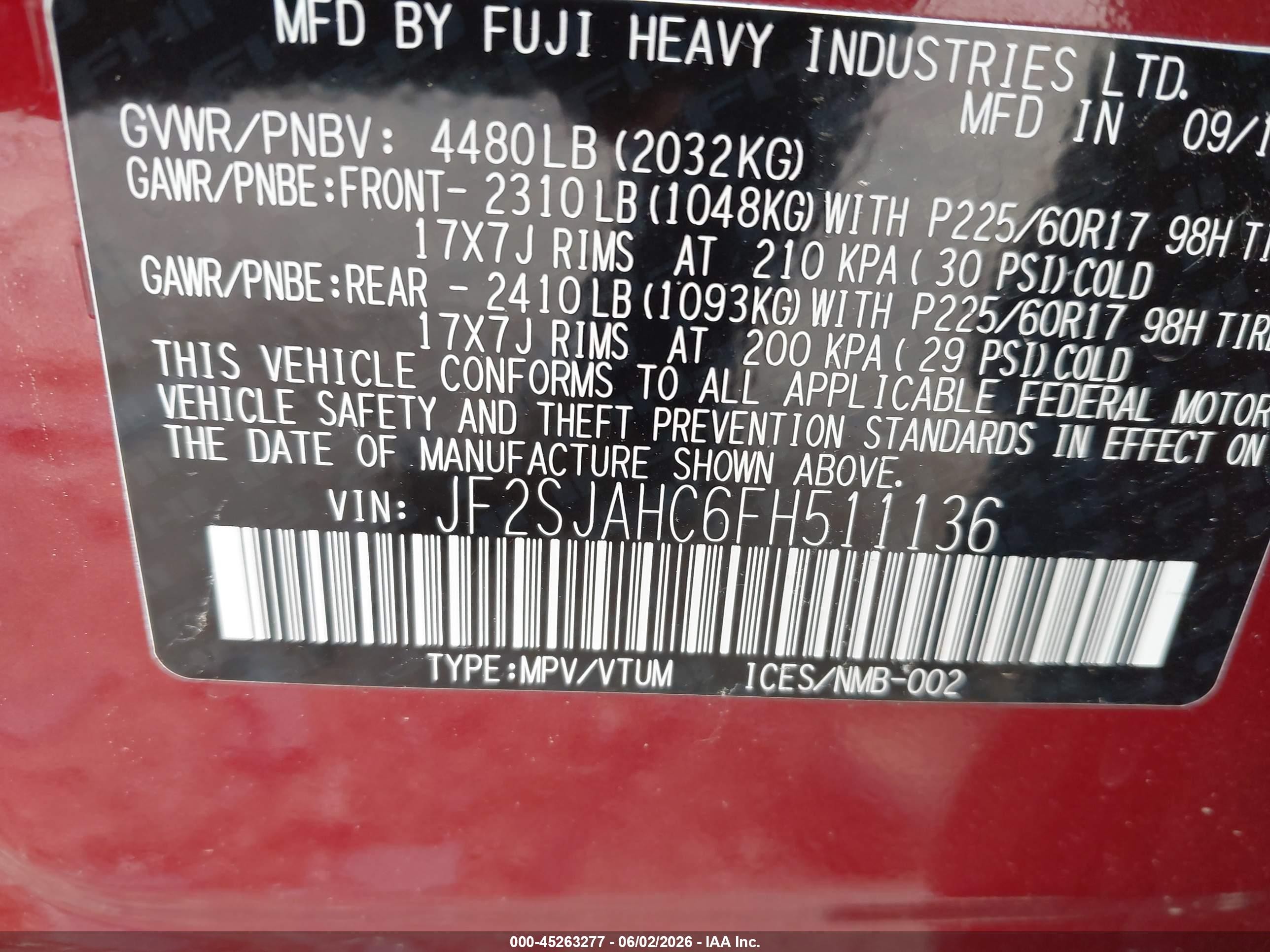 2015 Subaru Forester 2.5i Limited Красный vin: JF2SJAHC6FH511136