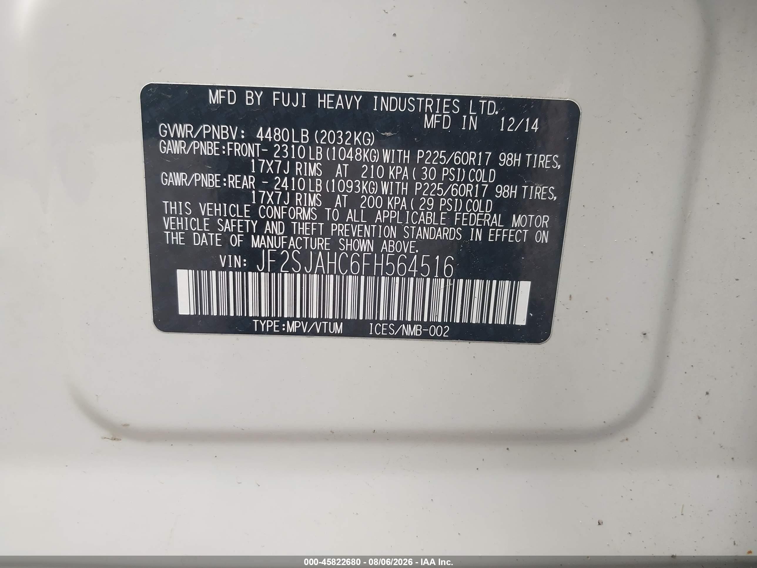 2015 Subaru Forester 2.5i Limited White vin: JF2SJAHC6FH564516