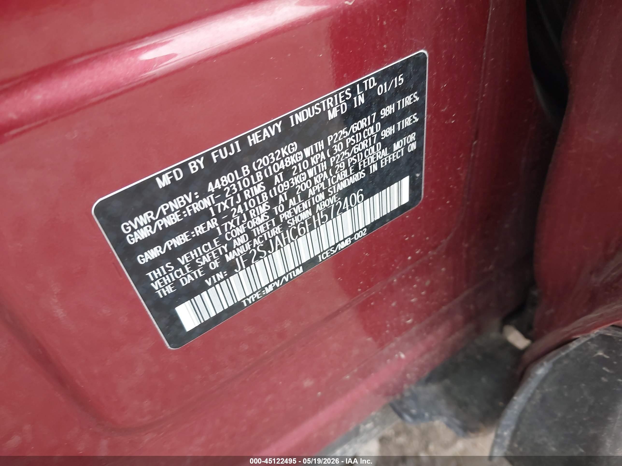2015 Subaru Forester 2.5i Limited Красный vin: JF2SJAHC6FH572406