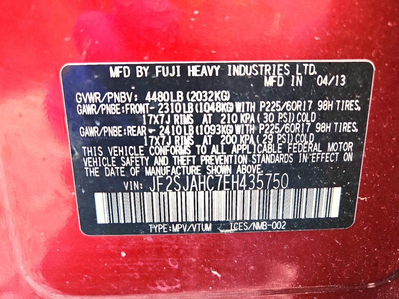 2014 Subaru Forester 2.5i Limited Red vin: JF2SJAHC7EH435750