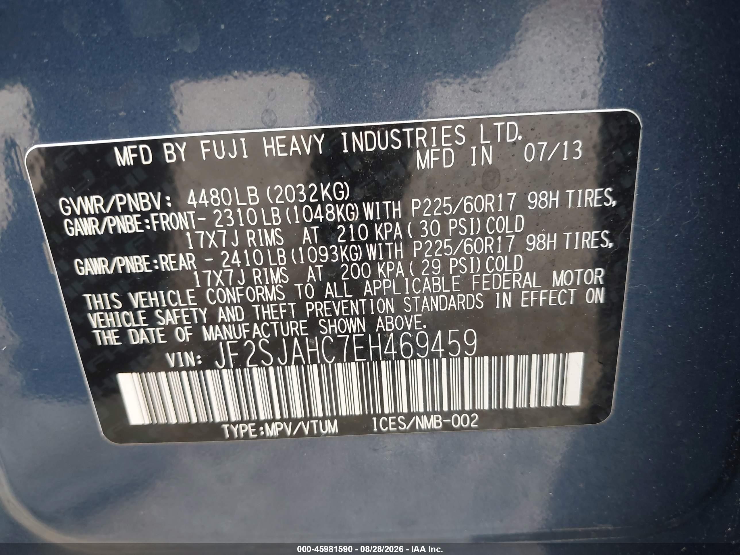 2014 Subaru Forester 2.5i Limited Blue vin: JF2SJAHC7EH469459