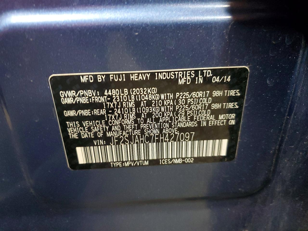 2015 Subaru Forester 2.5i Limited Blue vin: JF2SJAHC7FH427097