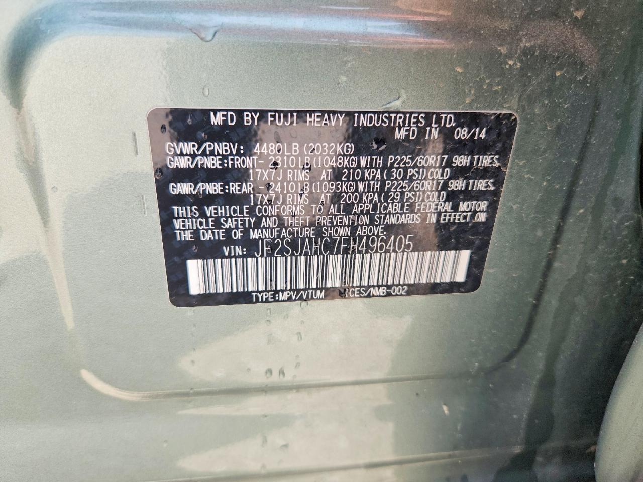 2015 Subaru Forester 2.5i Limited Серый vin: JF2SJAHC7FH496405