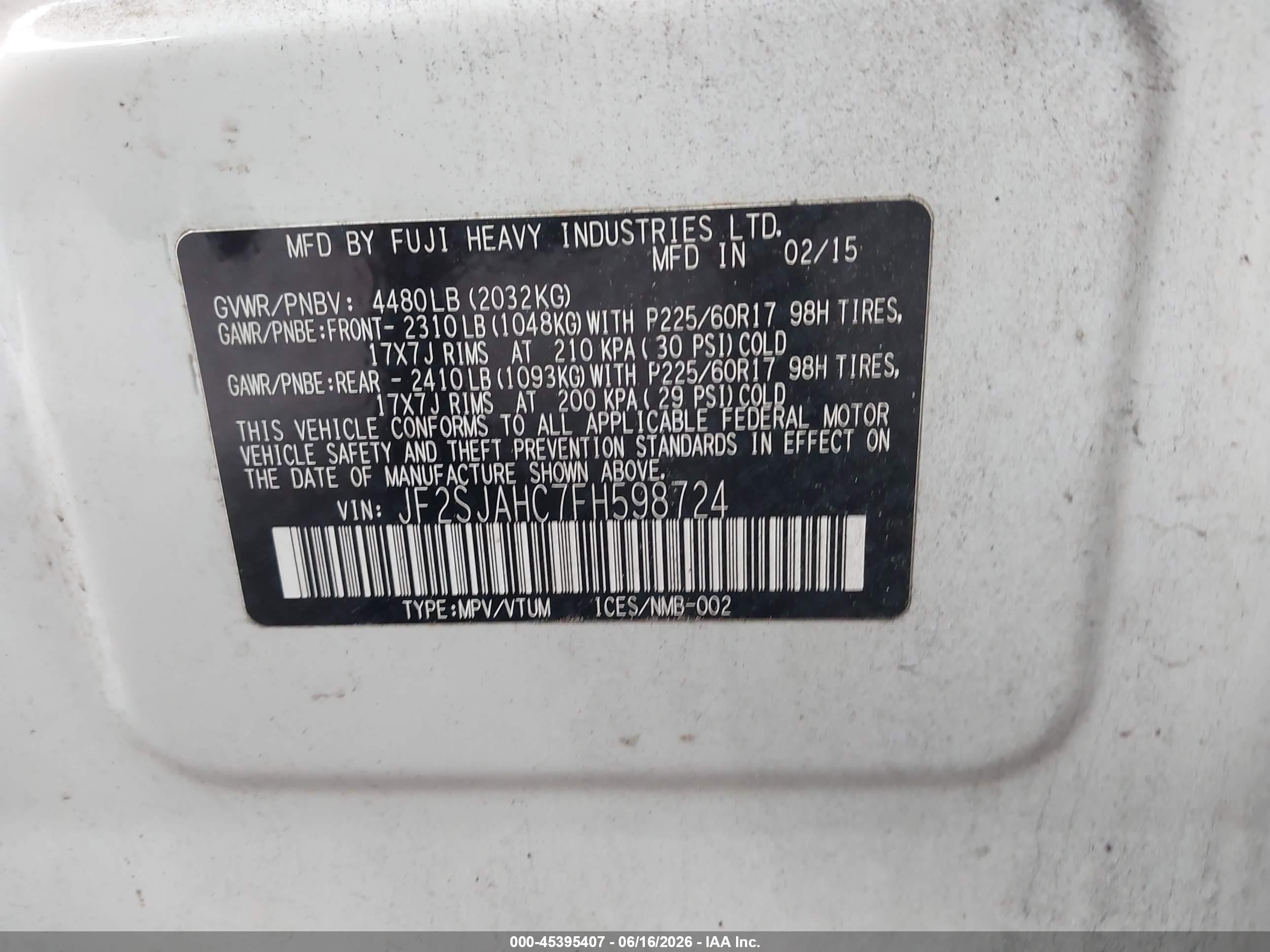 2015 Subaru Forester 2.5i Limited White vin: JF2SJAHC7FH598724