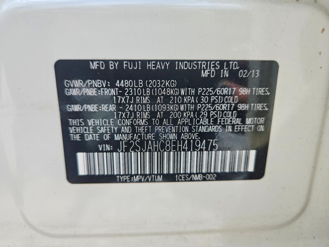 2014 Subaru Forester 2.5i Limited White vin: JF2SJAHC8EH419475