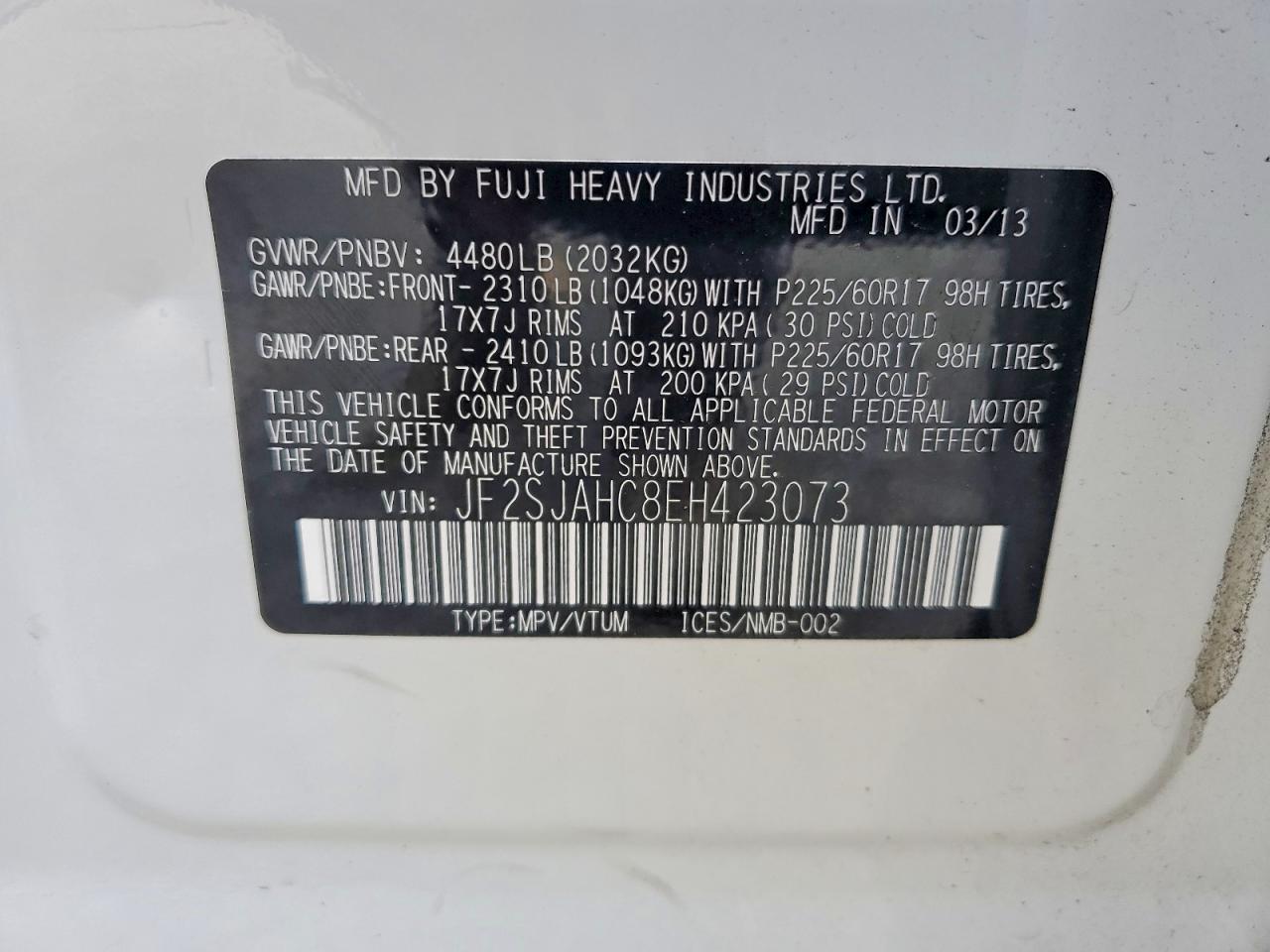 2014 Subaru Forester 2.5i Limited Белый vin: JF2SJAHC8EH423073