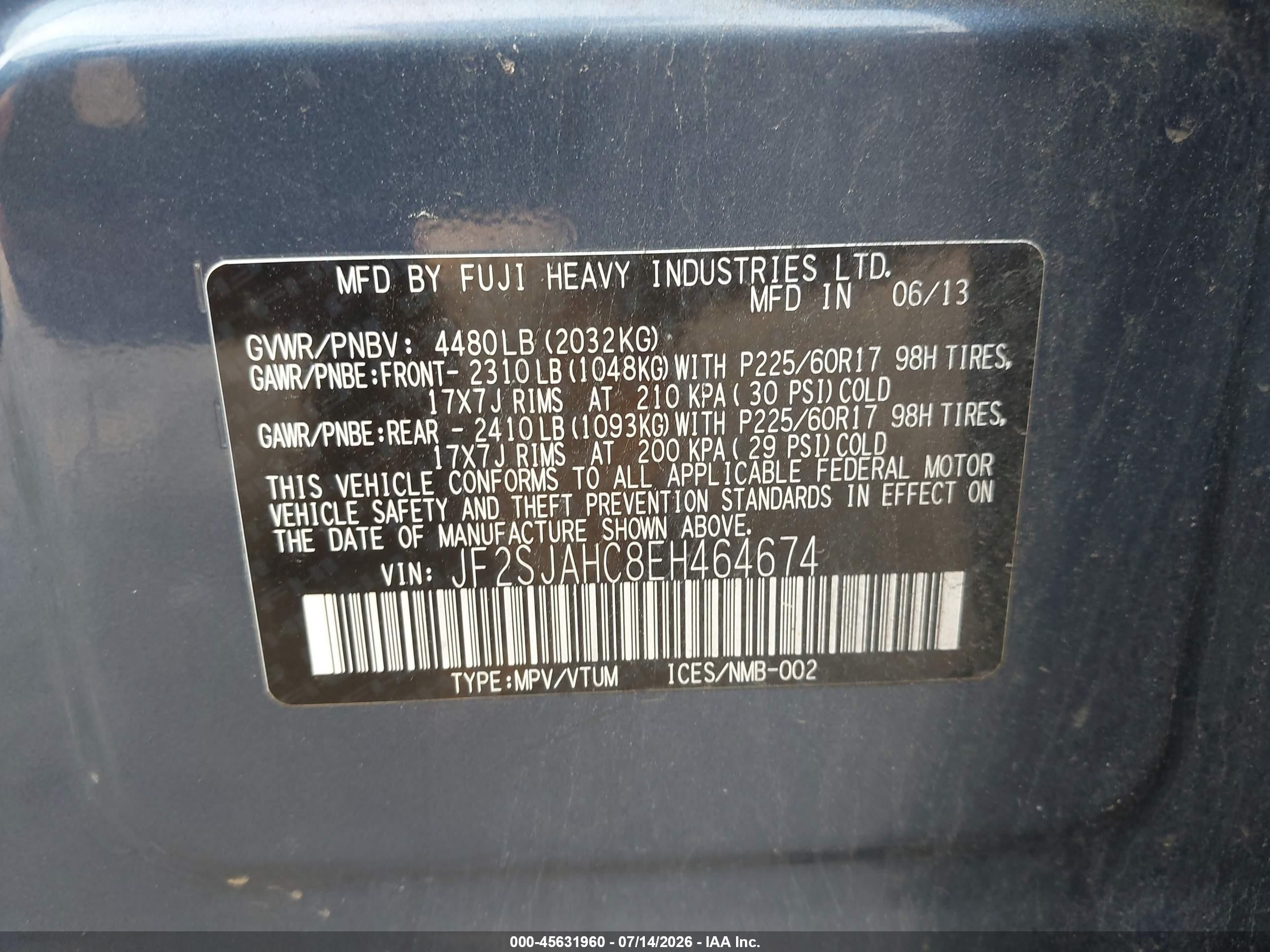 2014 Subaru Forester 2.5i Limited Blue vin: JF2SJAHC8EH464674