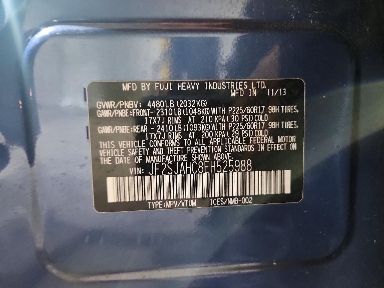 2014 Subaru Forester 2.5i Limited Blue vin: JF2SJAHC8EH525988