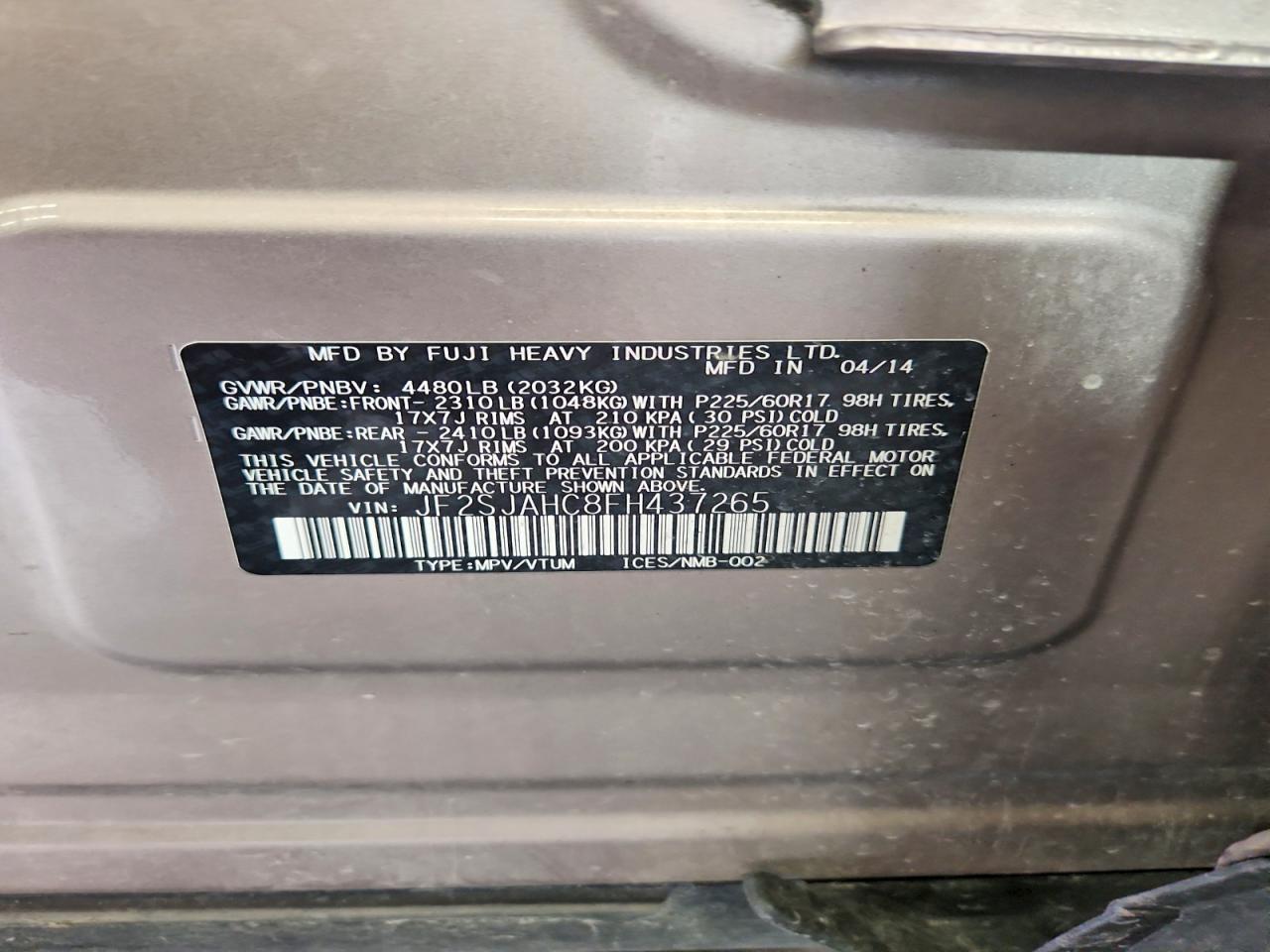 2015 Subaru Forester 2.5i Limited Tan vin: JF2SJAHC8FH437265